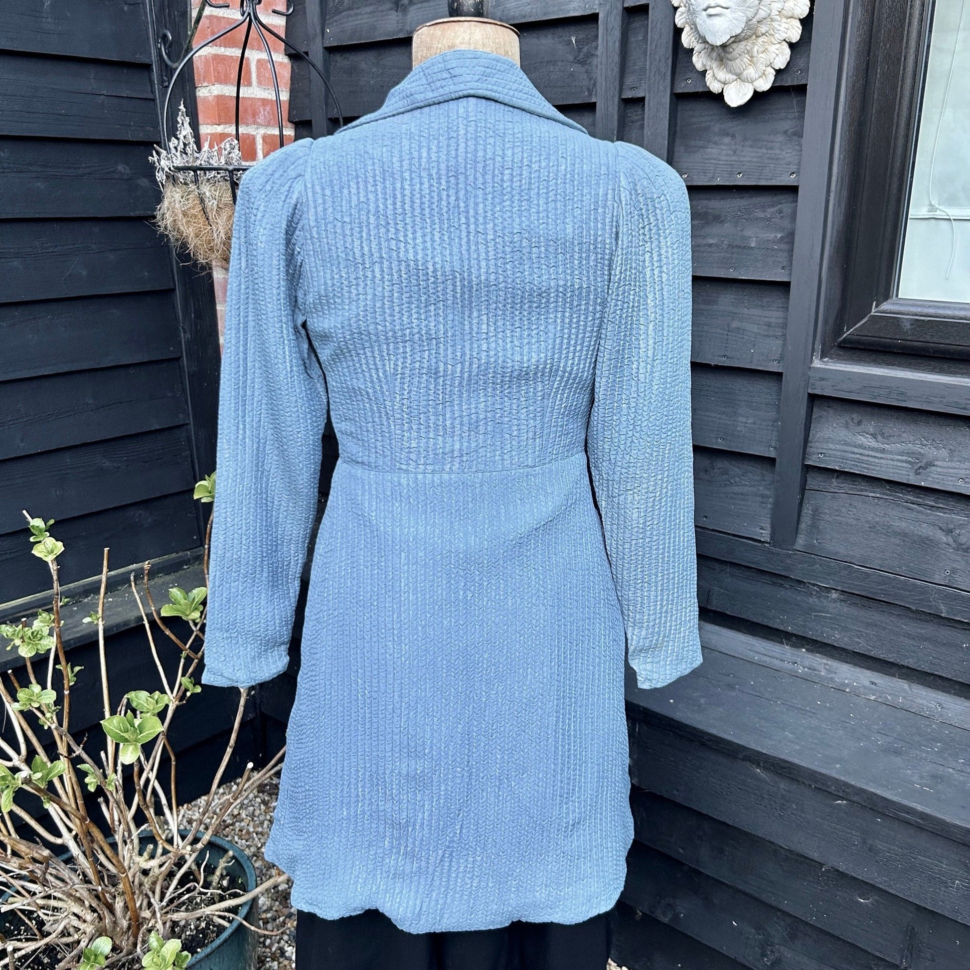 Antique Vintage lame coat blue & silver large collar fit and flare - Splendid Vintage World