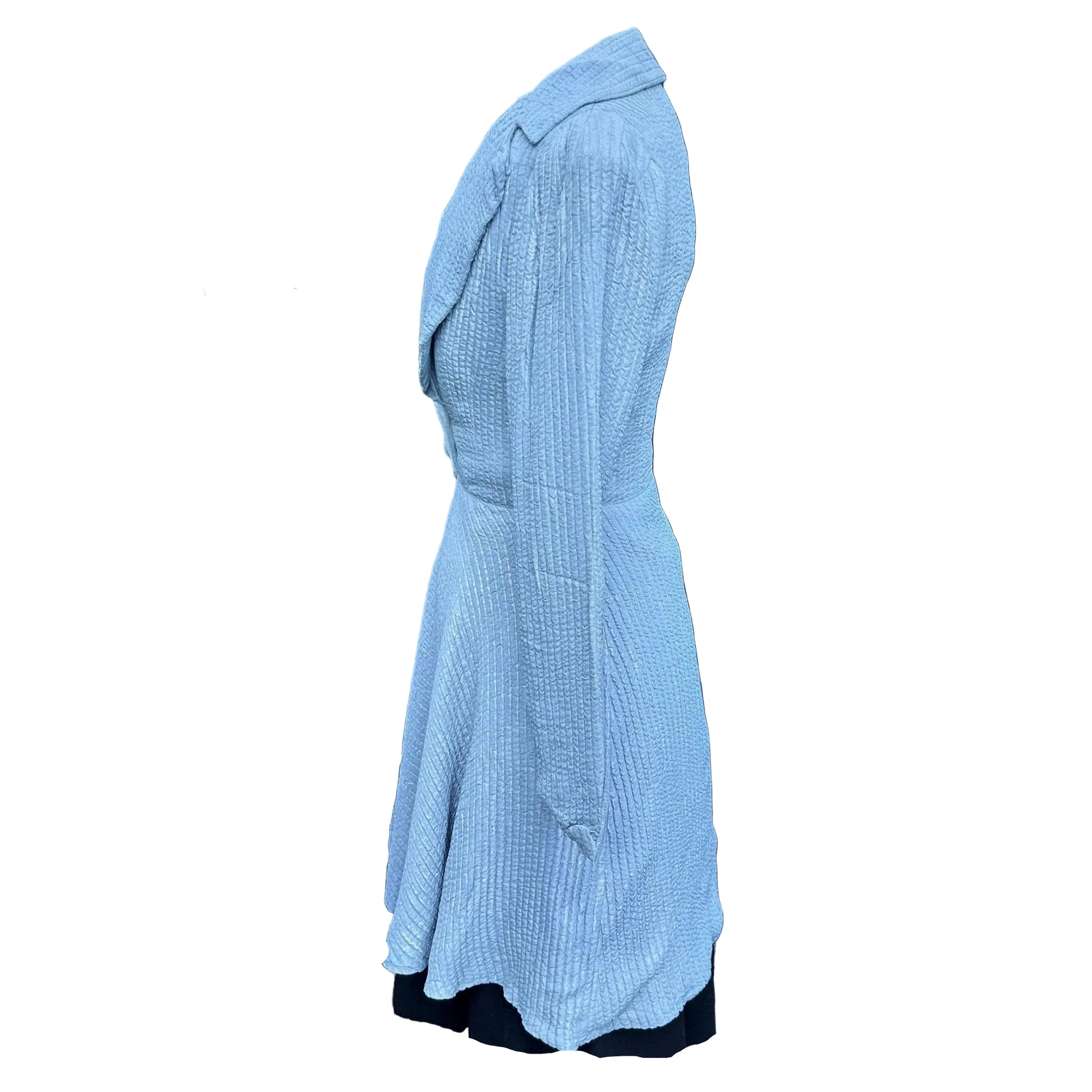 Antique Vintage lame coat blue & silver large collar fit and flare on white background - Splendid Vintage World
