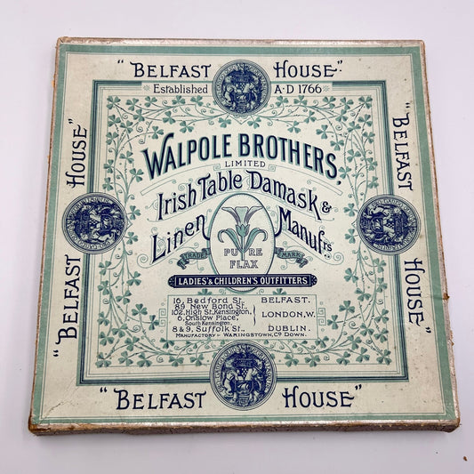 Antique Walpole brothers Linen handkerchiefs box with contents as found - Splendid Vintage World