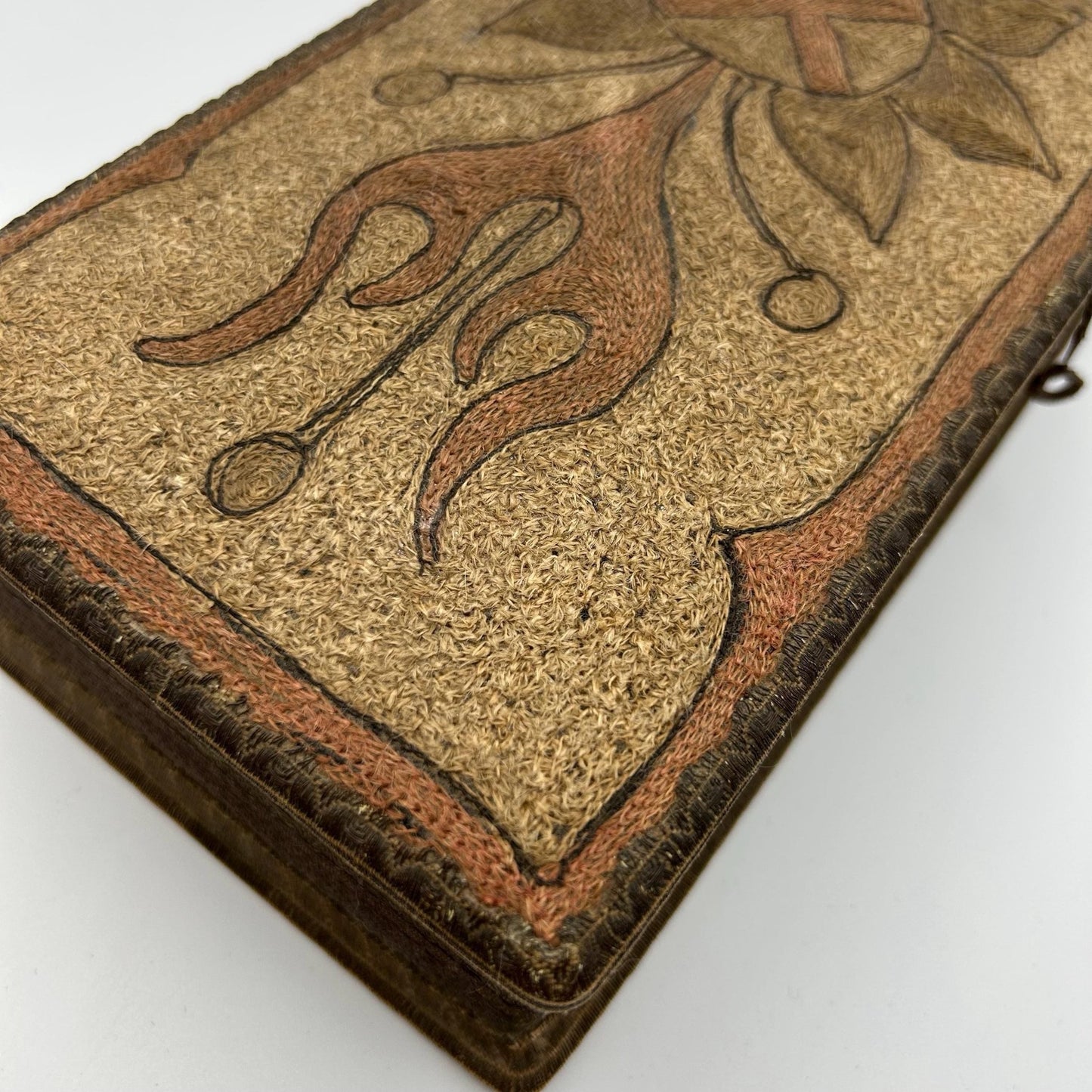 Arts & Crafts embroidered glove box , metallic trimmed art nouveau box - Splendid Vintage World