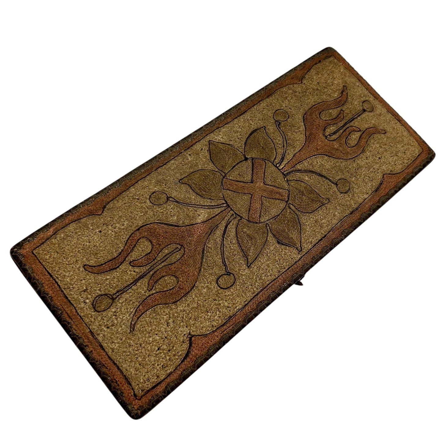 Arts & Crafts embroidered glove box , metallic trimmed art nouveau box - Splendid Vintage World