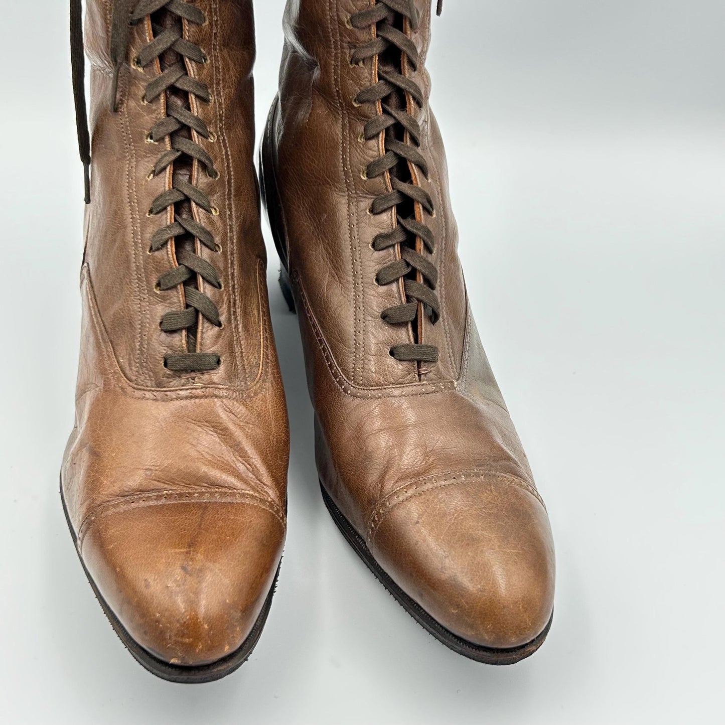 Edwardian brown leather lace up ankle boots size 6 re - heeled & re - soled - Splendid Vintage World