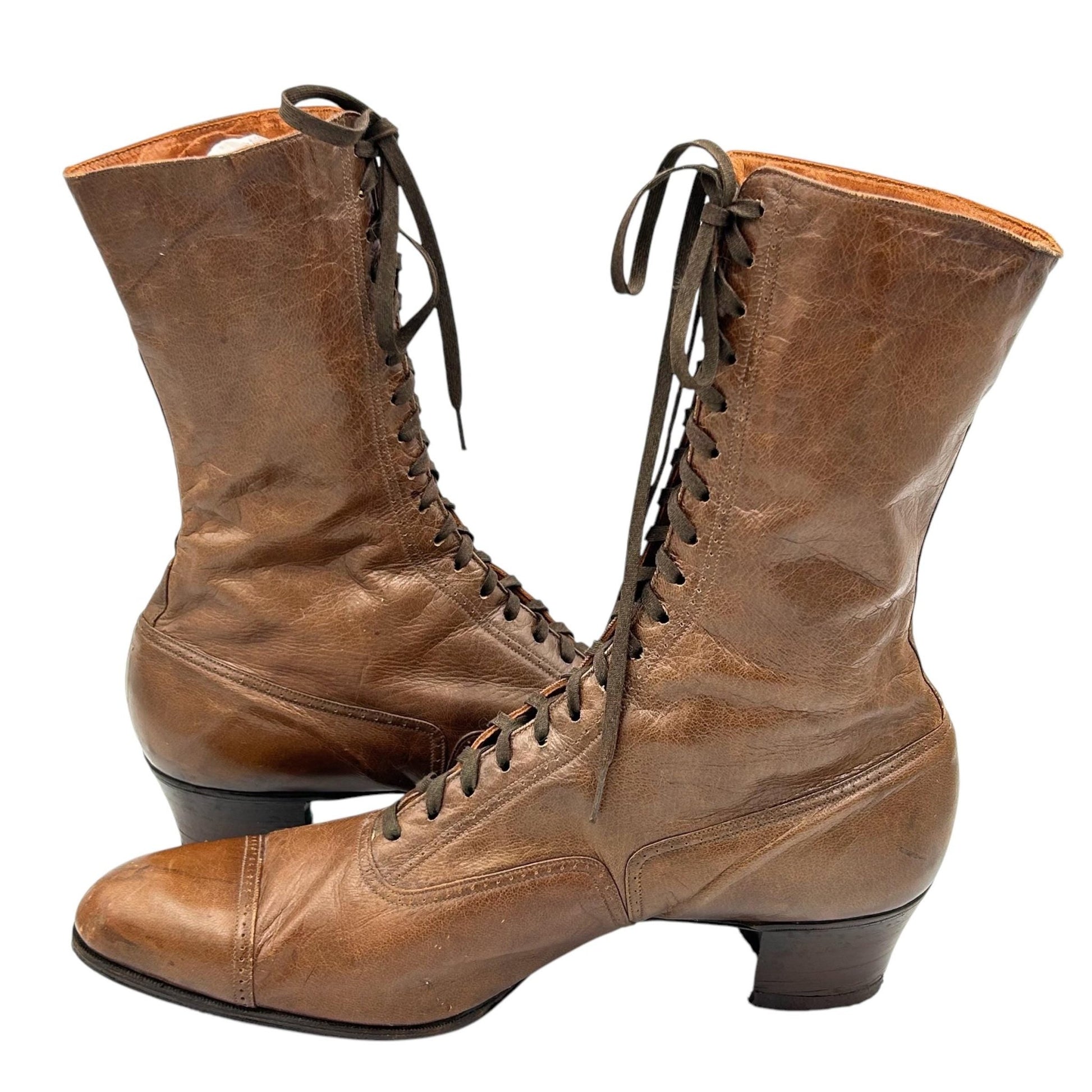 Edwardian brown leather lace up ankle boots size 6 re - heeled & re - soled - Splendid Vintage World