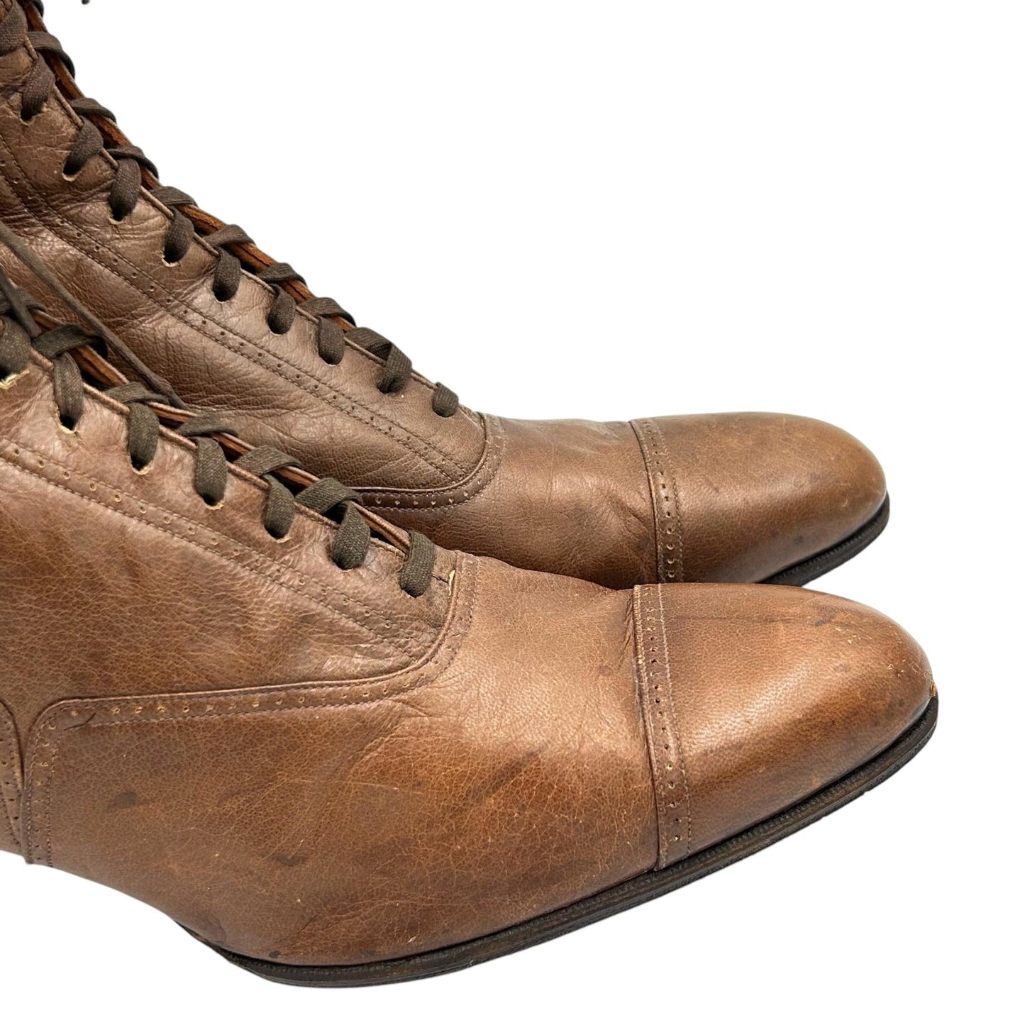Edwardian brown leather lace up ankle boots size 6 re - heeled & re - soled - Splendid Vintage World