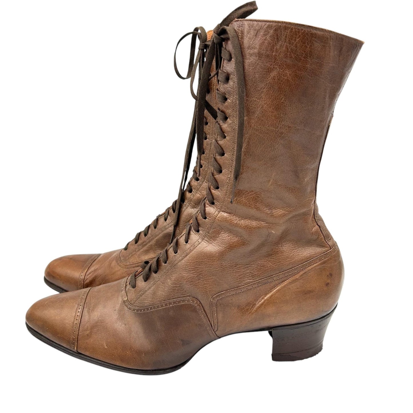 Edwardian brown leather lace up ankle boots size 6 re - heeled & re - soled - Splendid Vintage World