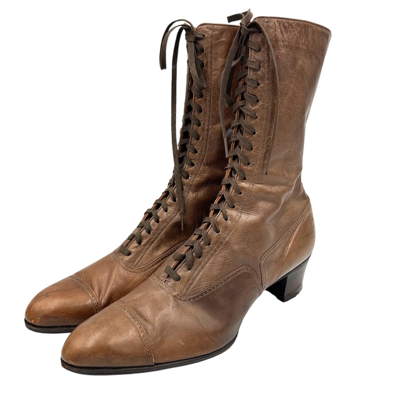 Edwardian brown leather lace up ankle boots size 6 re - heeled & re - soled - Splendid Vintage World