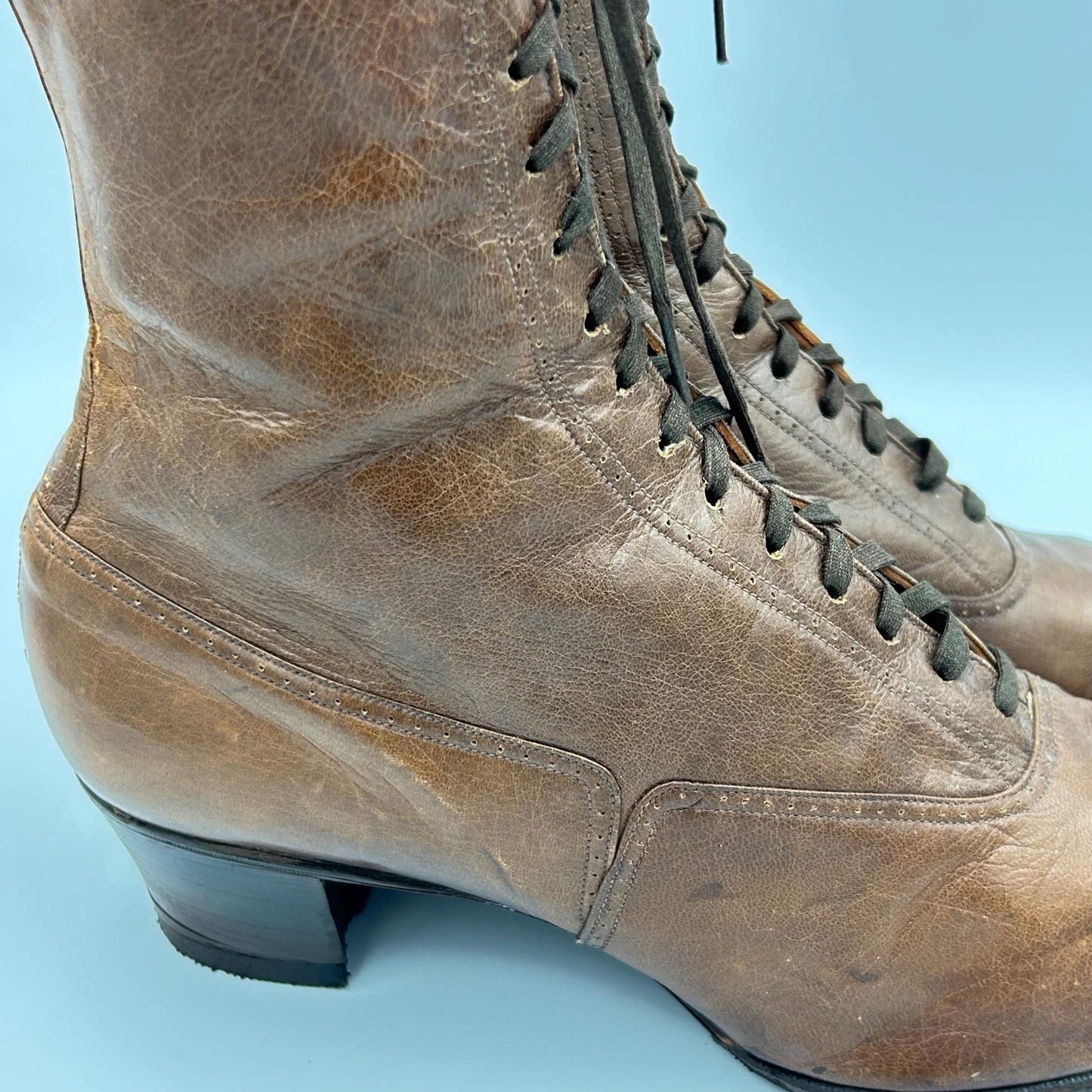 Edwardian brown leather lace up ankle boots size 6 re - heeled & re - soled - Splendid Vintage World