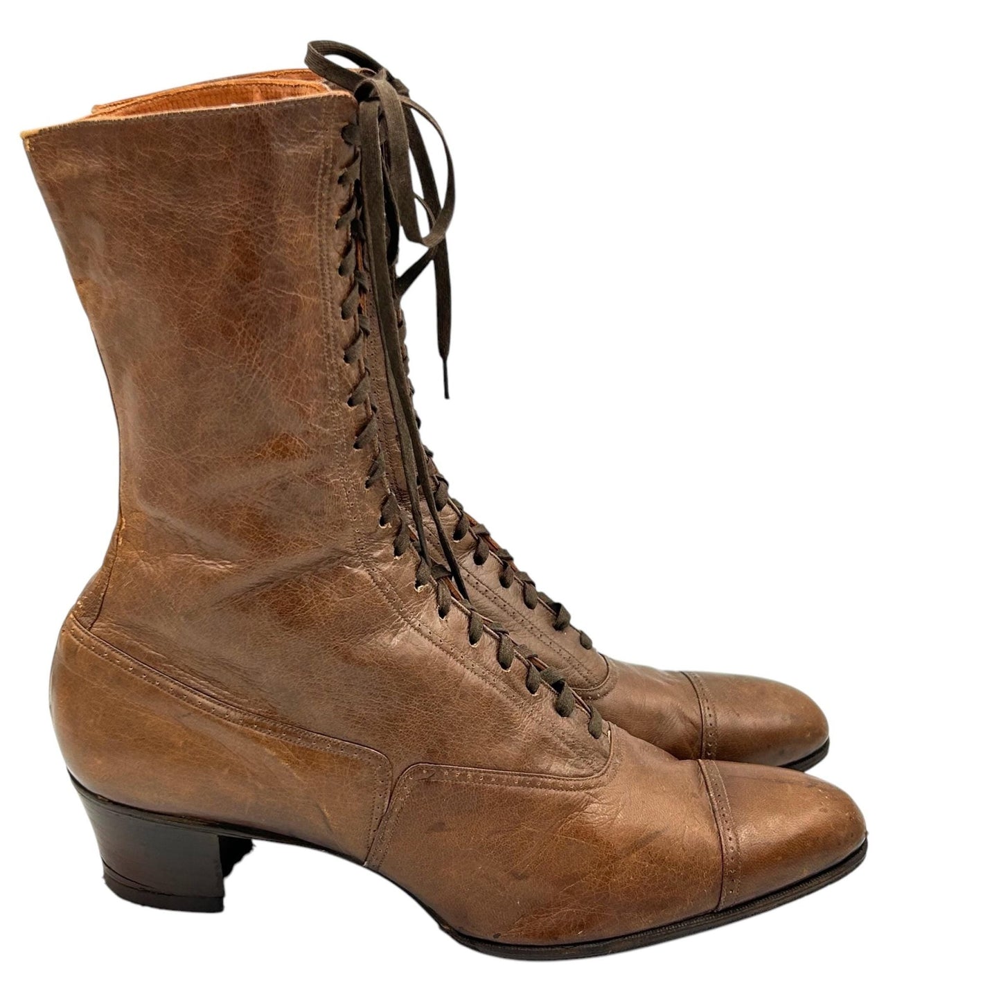 Edwardian brown leather lace up ankle boots size 6 re - heeled & re - soled - Splendid Vintage World