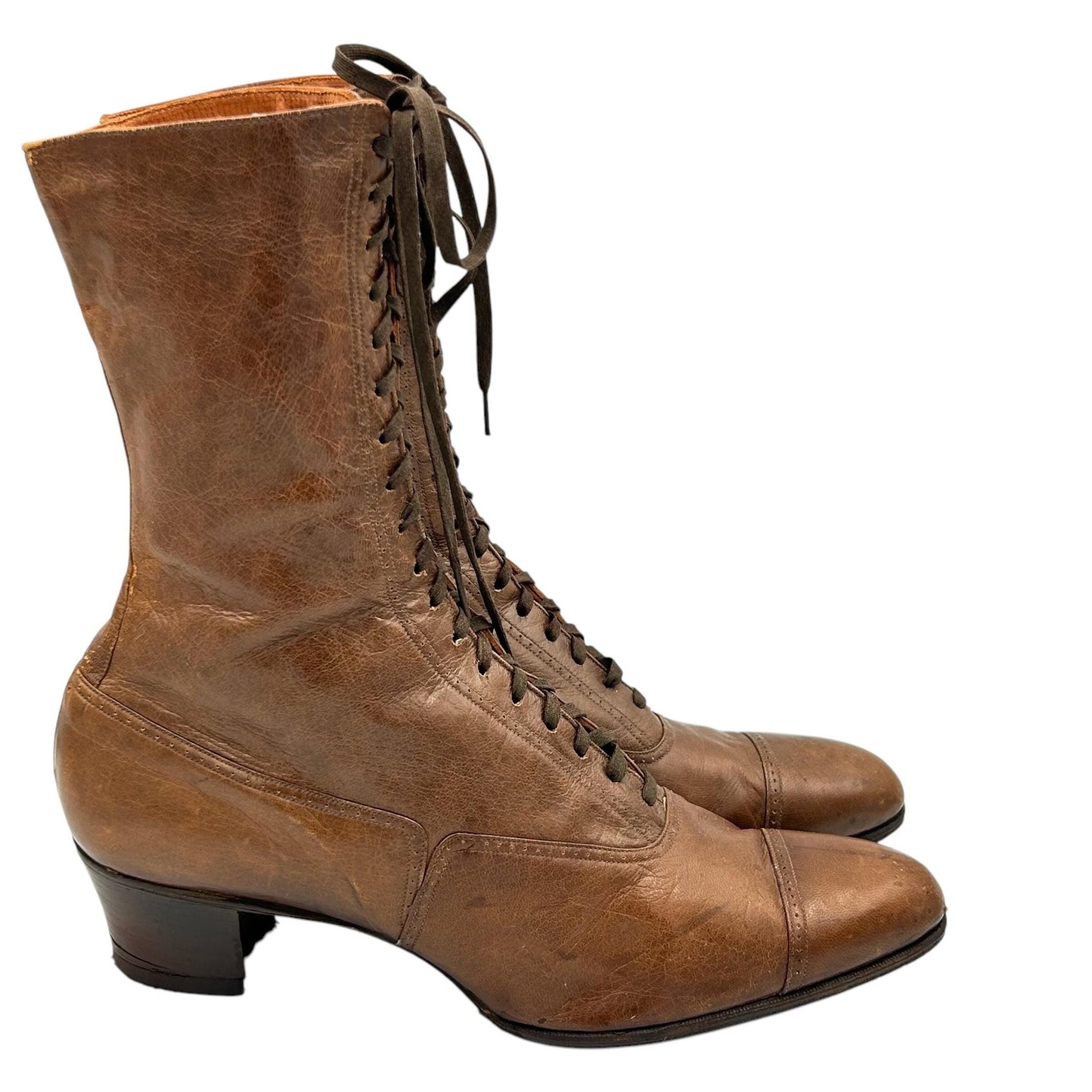 Edwardian brown leather lace up ankle boots size 6 re - heeled & re - soled - Splendid Vintage World