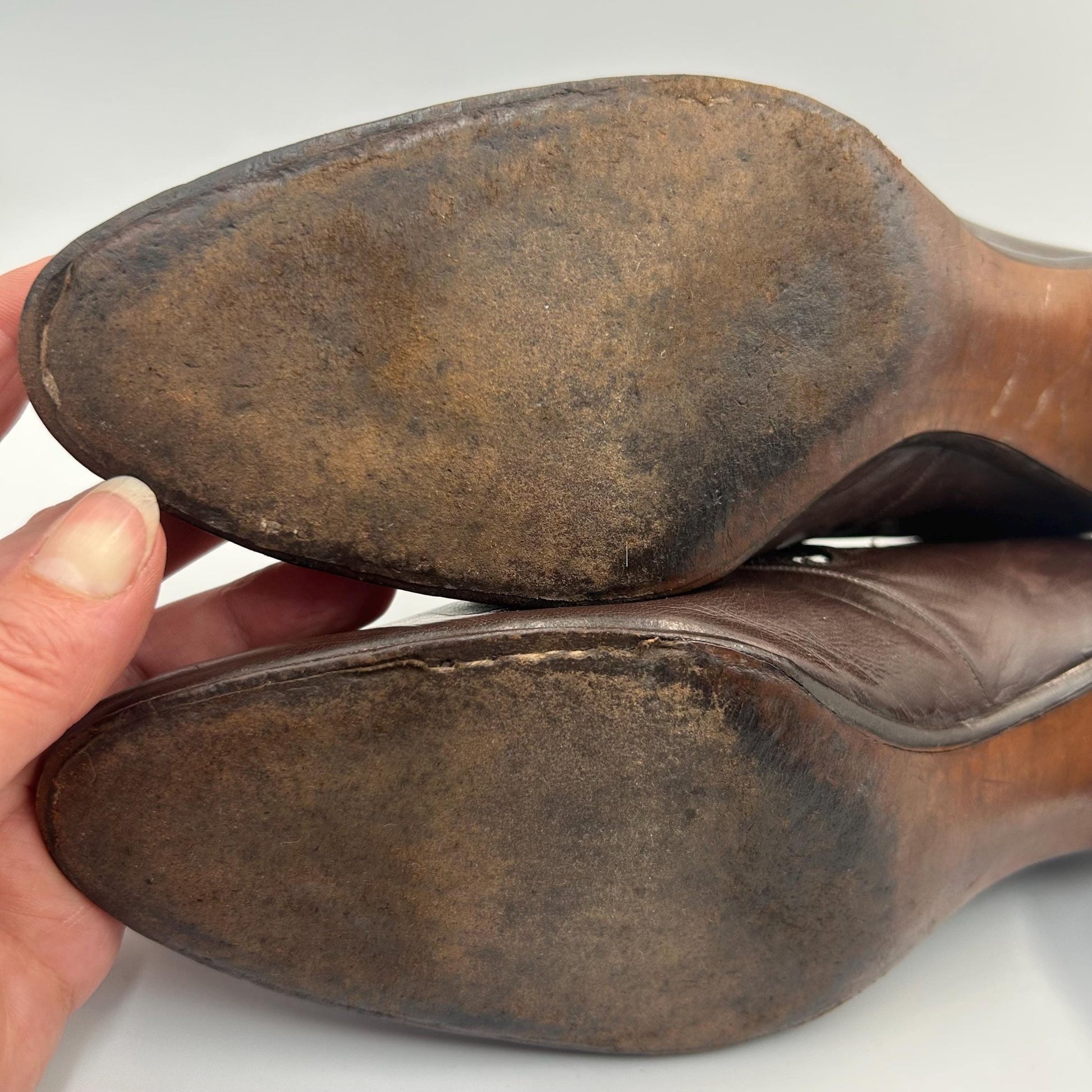 Edwardian 1910s brown Leather Shoes with Cut out Design & faux lizard inserts by J. Jacques
