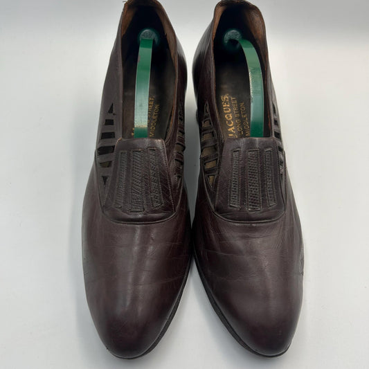 Edwardian 1910s brown Leather Shoes with Cut out Design & faux lizard inserts by J. Jacques
