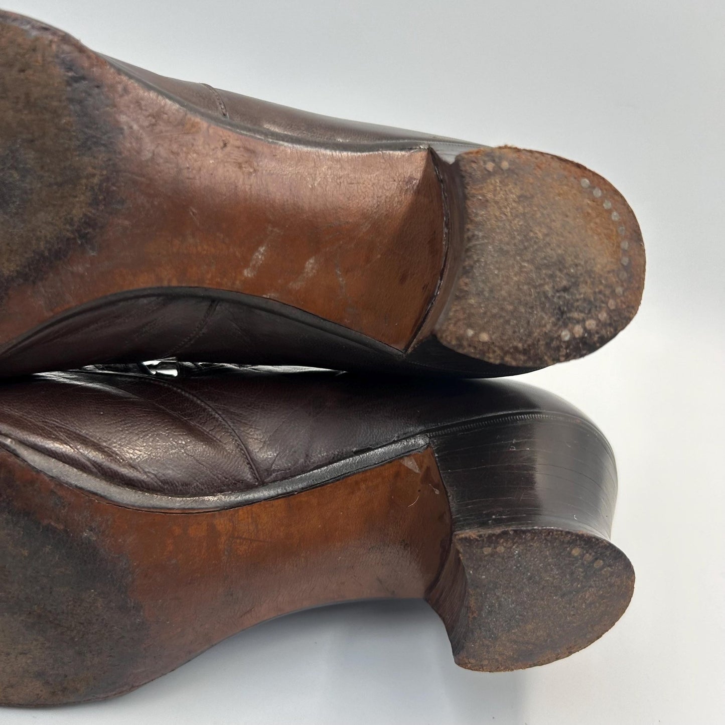 Edwardian 1910s brown Leather Shoes with Cut out Design & faux lizard inserts by J. Jacques