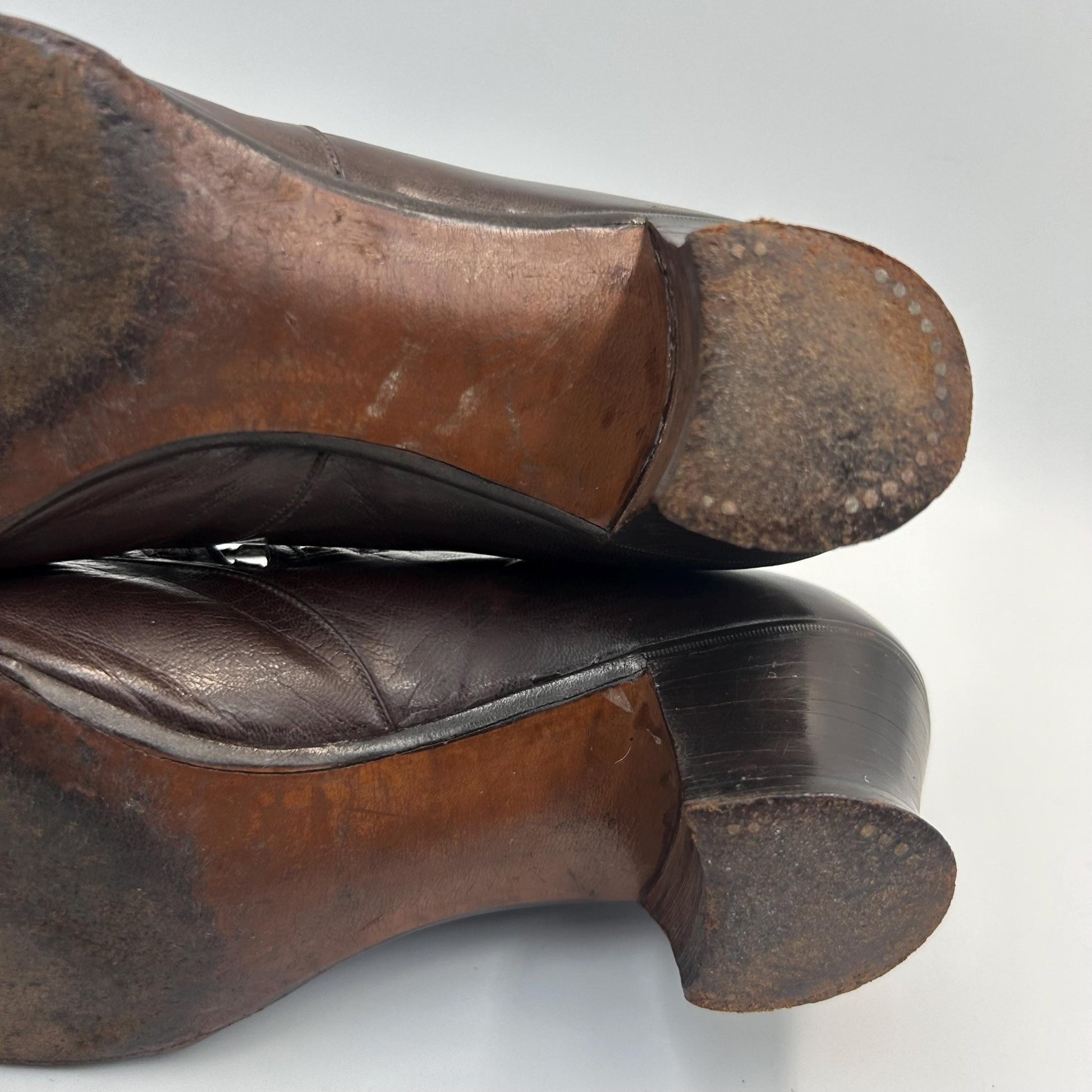 Edwardian 1910s brown Leather Shoes with Cut out Design & faux lizard inserts by J. Jacques