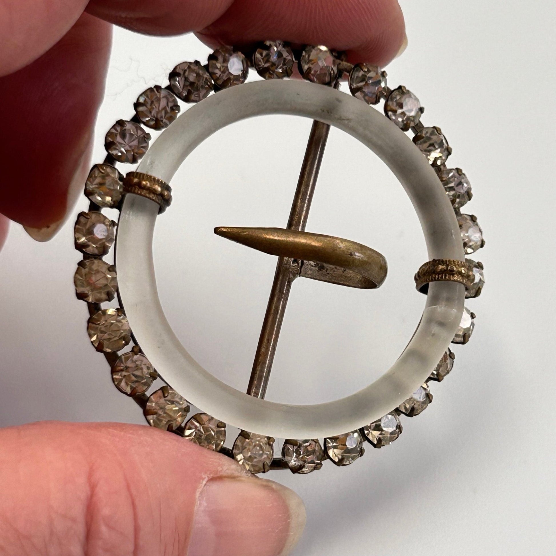 Edwardian frosted glass & paste stone circular buckle. - Splendid Vintage World