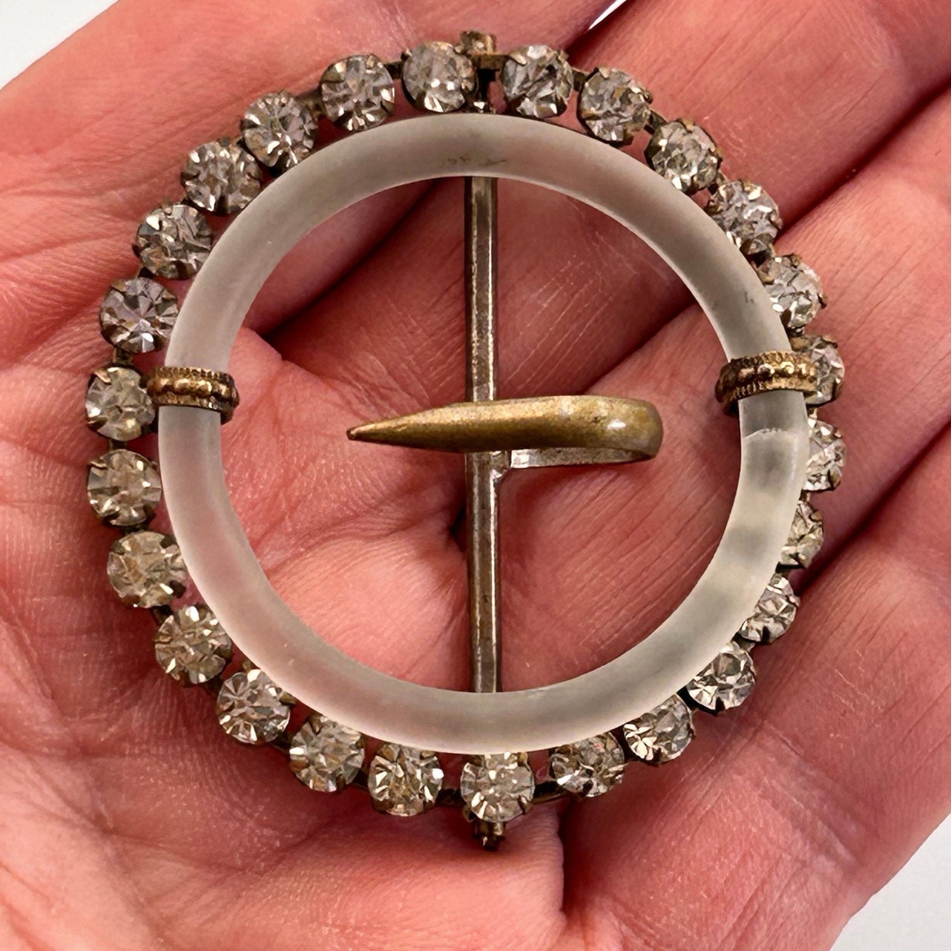 Edwardian frosted glass & paste stone circular buckle. - Splendid Vintage World