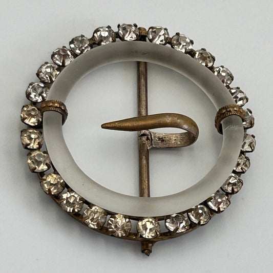 Edwardian frosted glass & paste stone circular buckle. - Splendid Vintage World