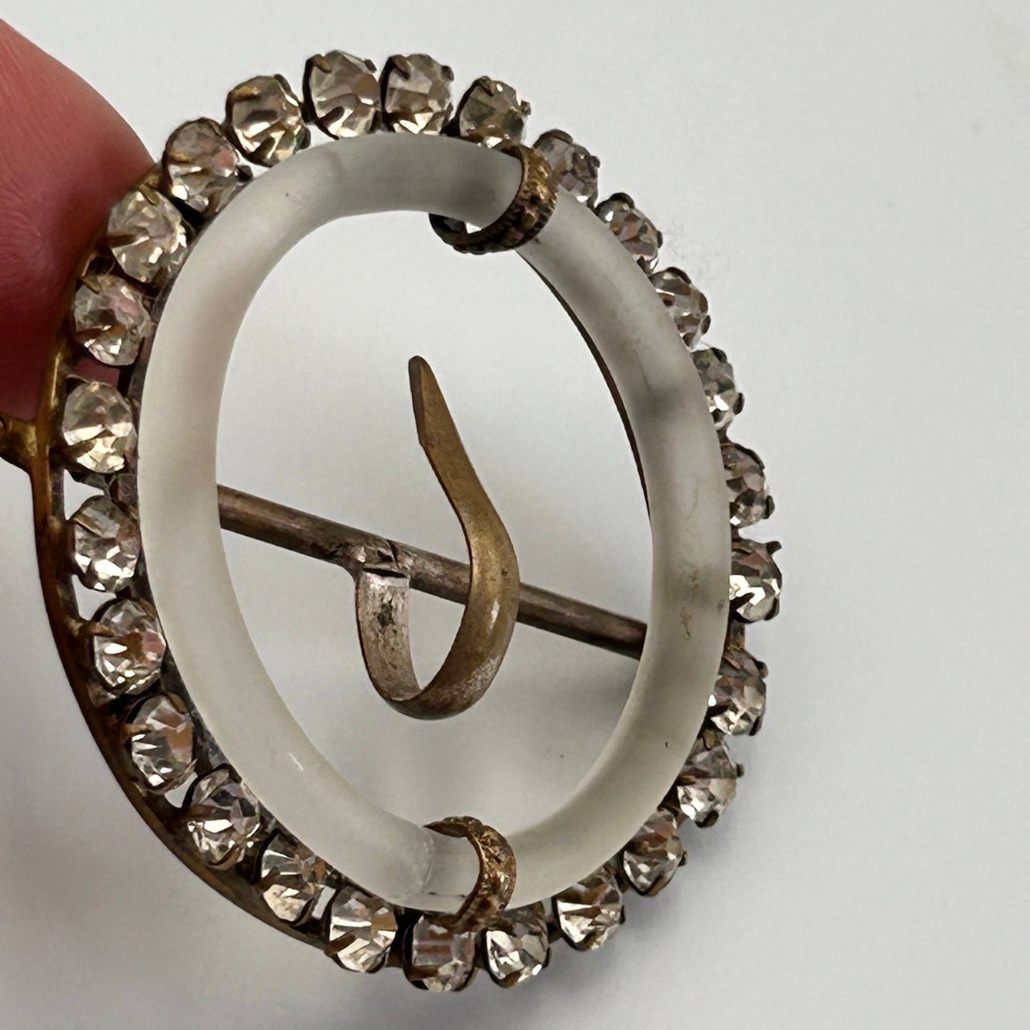 Edwardian frosted glass & paste stone circular buckle. - Splendid Vintage World