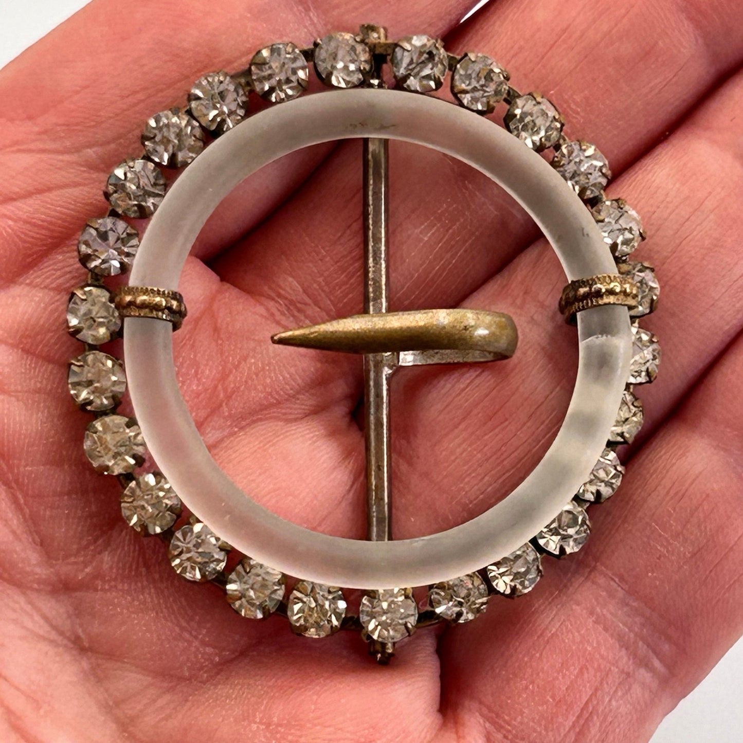 Edwardian frosted glass & paste stone circular buckle. - Splendid Vintage World
