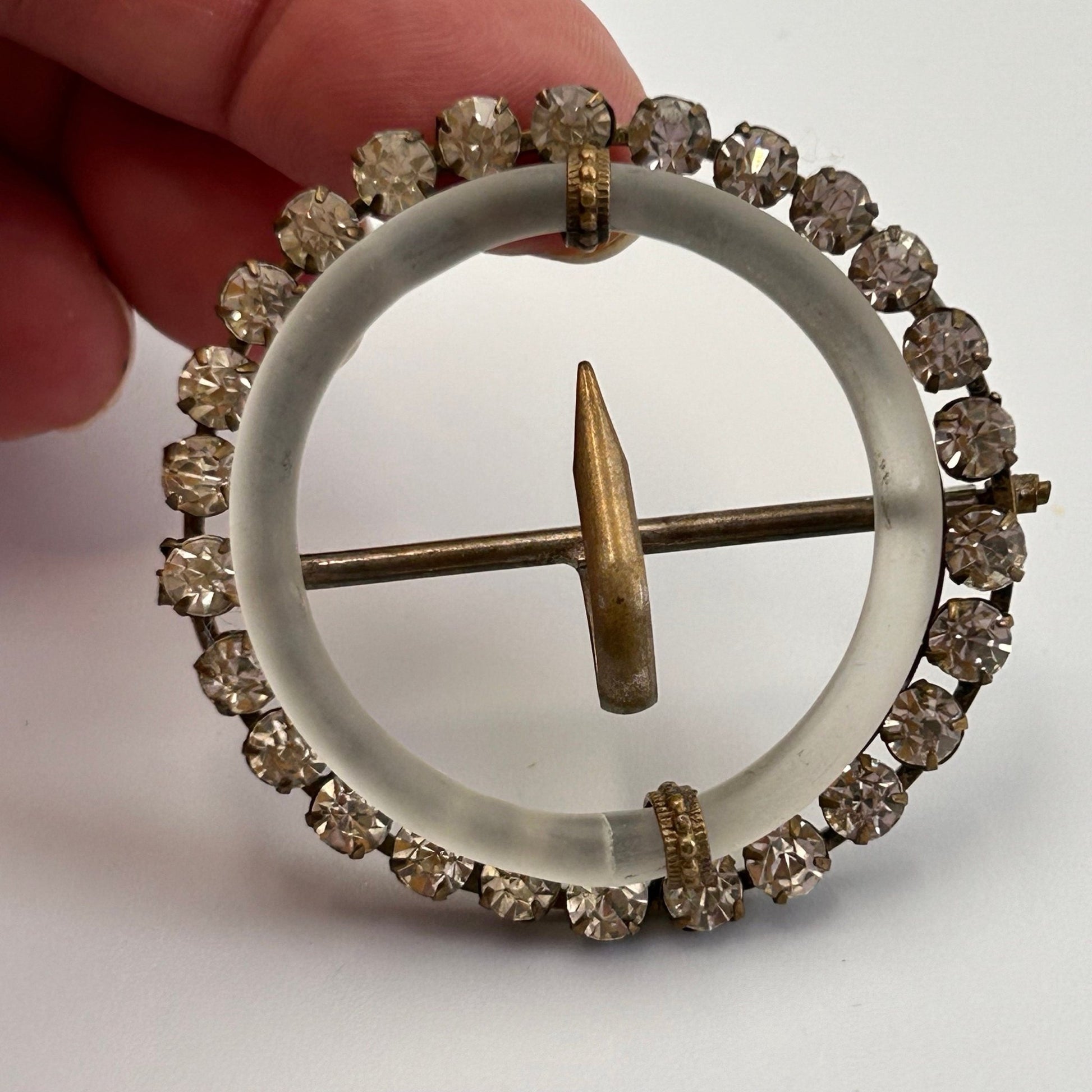 Edwardian frosted glass & paste stone circular buckle. - Splendid Vintage World