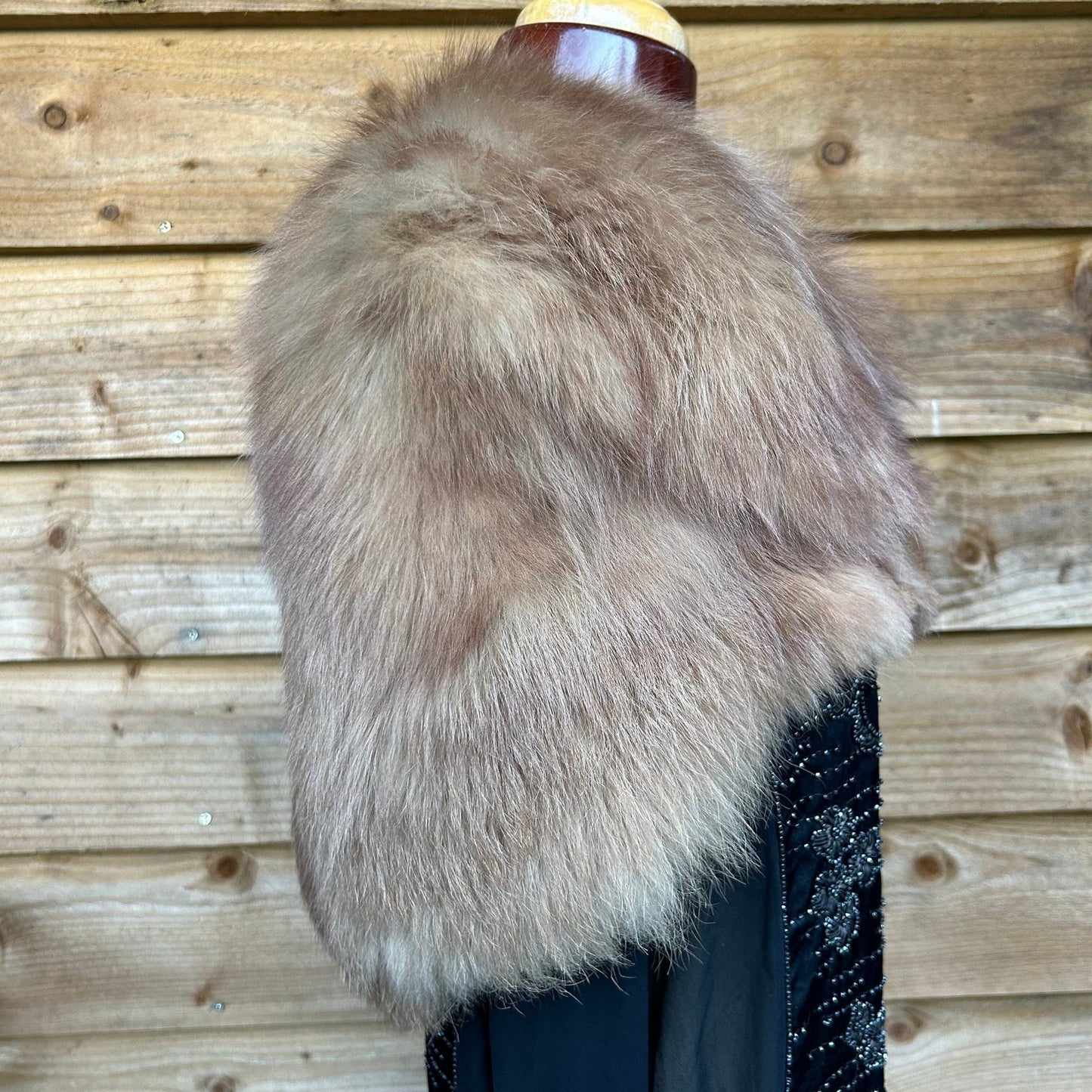 side view of Genuine Vintage Fox Fur cape, Auburn with Art Deco Clasp for a formal event or wedding - Splendid Vintage World