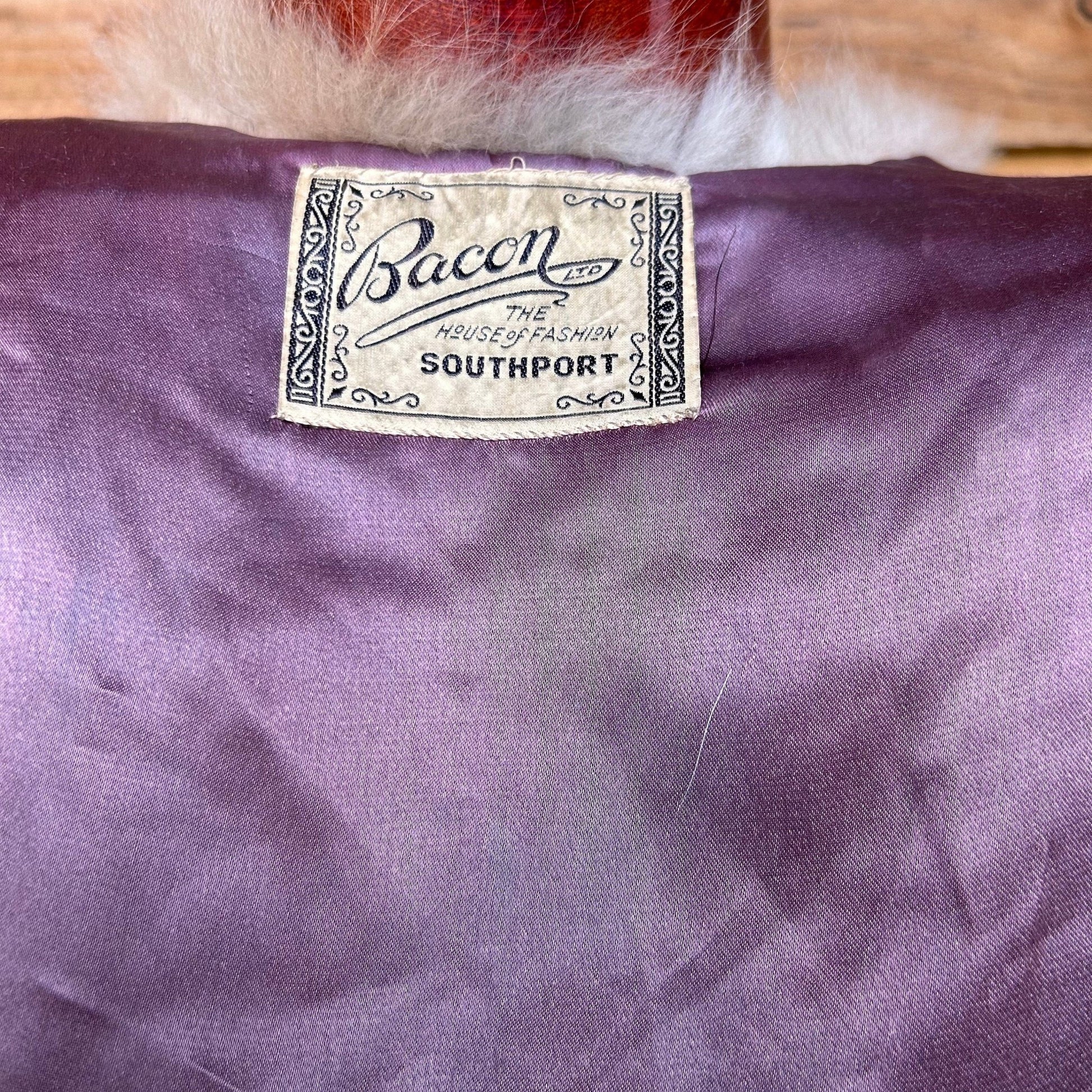 Label view of Genuine Vintage Fox Fur cape, Auburn with Art Deco Clasp for a formal event, wedding - Splendid Vintage World