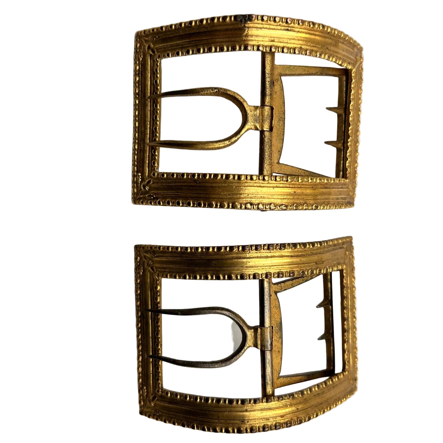 Pair of large antique gilt metal shoe buckles with fine acorn detailing Georgian early Victorian - Splendid Vintage World
