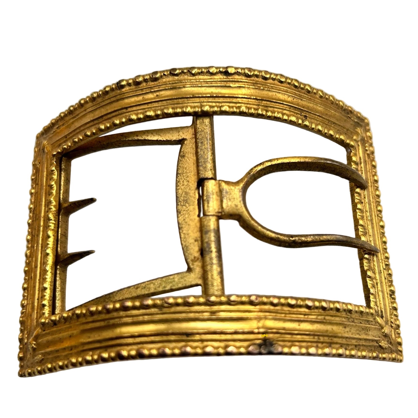 large antique gilt metal shoe buckles Georgian early Victorian on white back - Splendid Vintage World