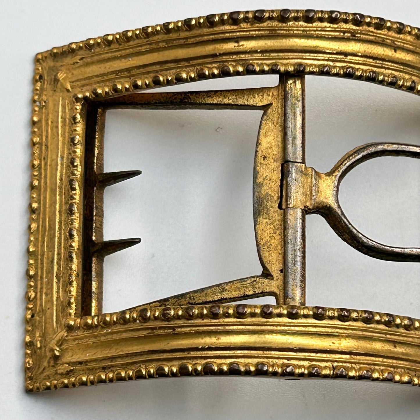 large antique gilt metal shoe buckles fine acorn detailing Georgian Victorian white background - Splendid Vintage World