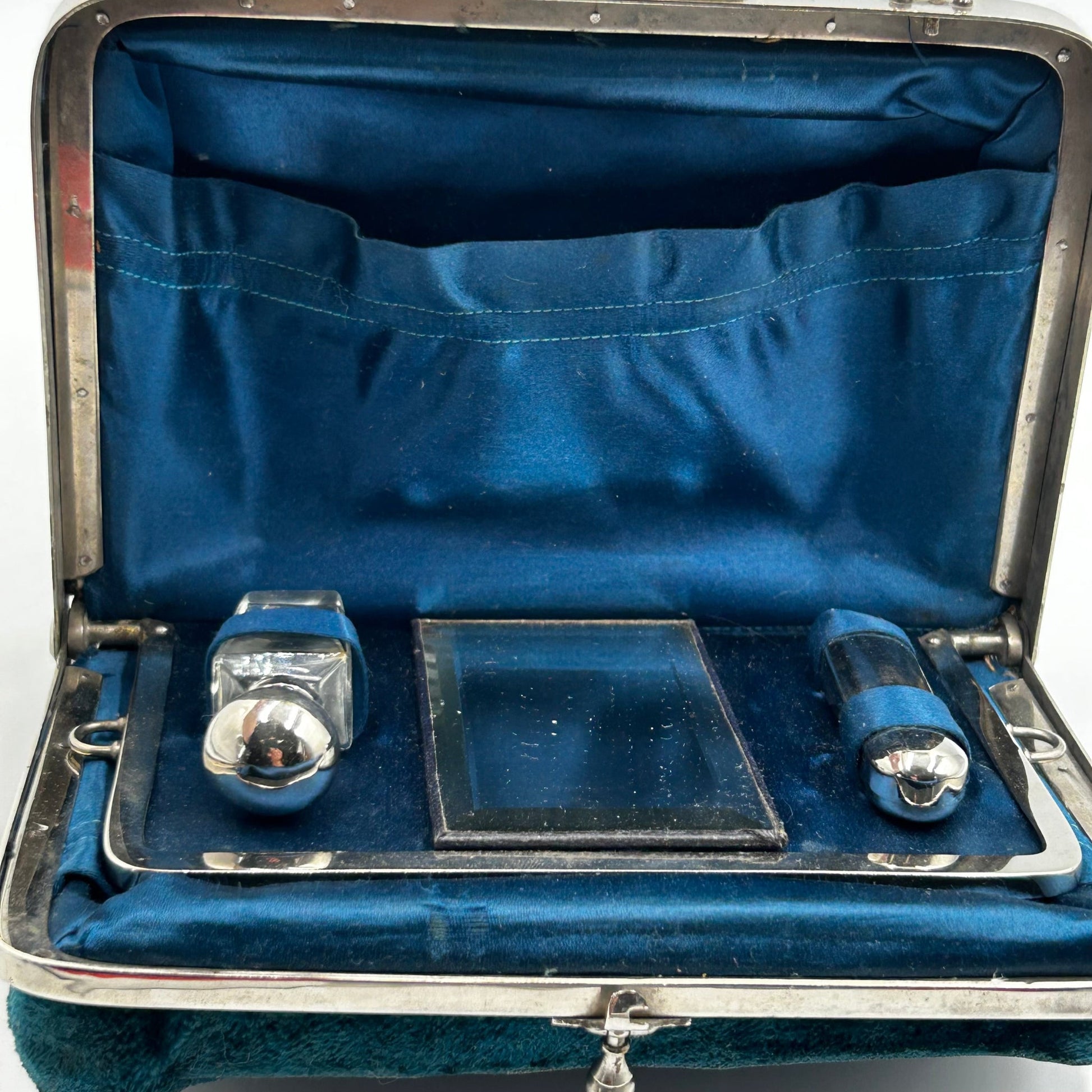 Victorian teal velvet sewing etui handbag Rd No 18746 Paris Depose - Splendid Vintage World
