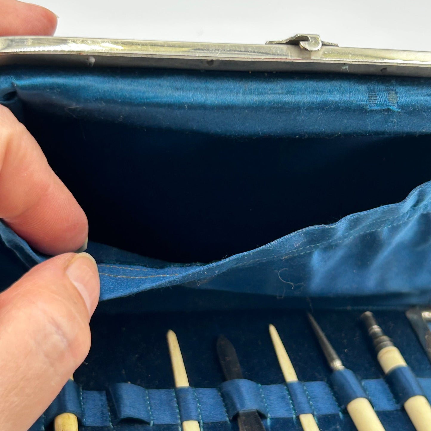 Victorian teal velvet sewing etui handbag Rd No 18746 Paris Depose - Splendid Vintage World