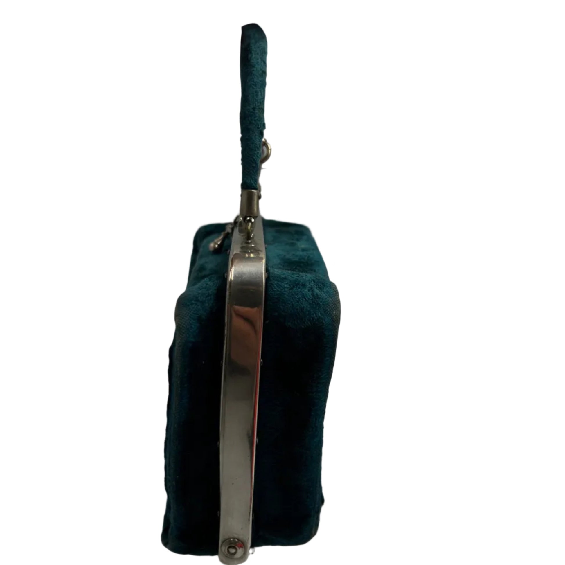 Victorian teal velvet sewing etui handbag Rd No 18746 Paris Depose - Splendid Vintage World