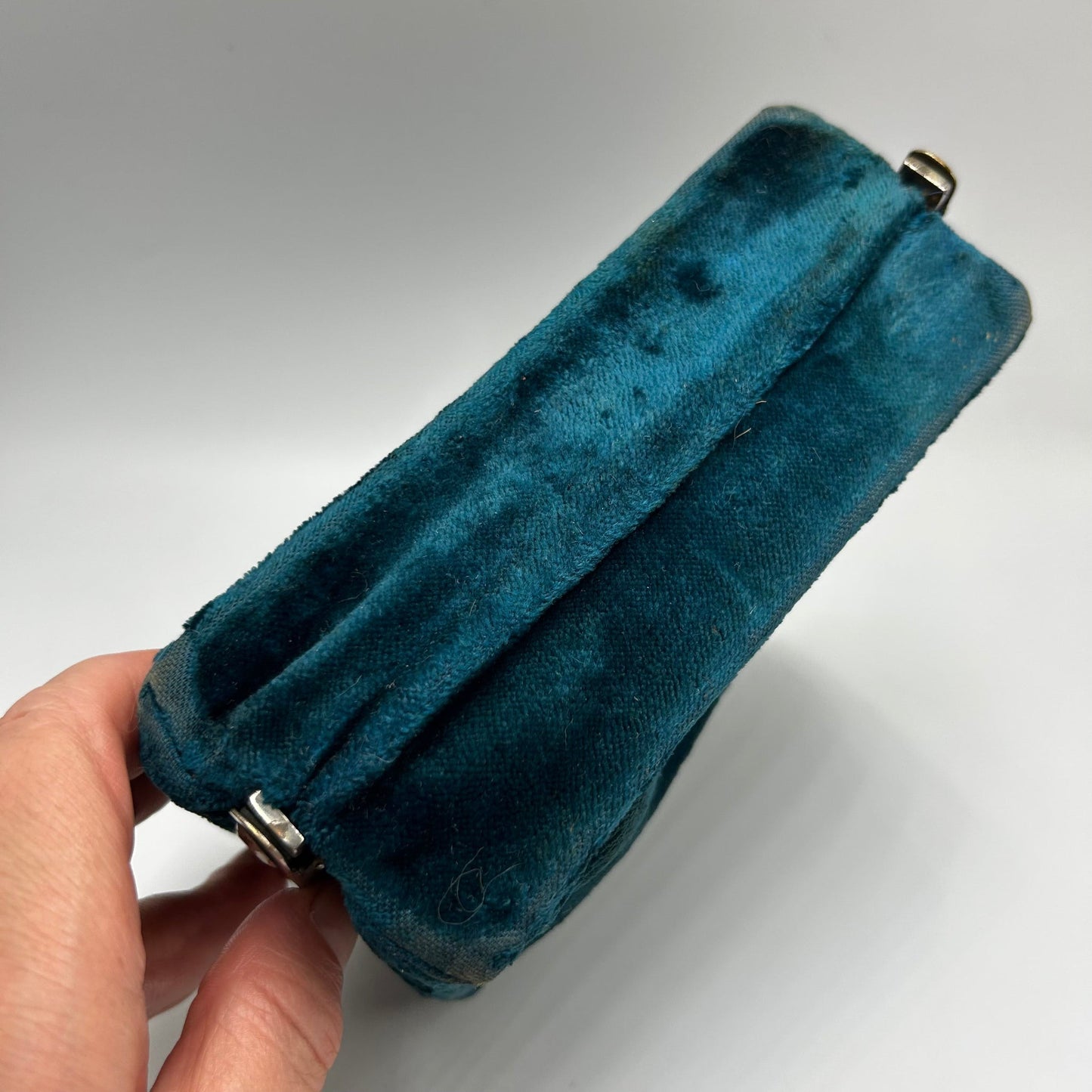 Victorian teal velvet sewing etui handbag Rd No 18746 Paris Depose - Splendid Vintage World