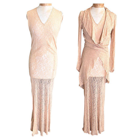 Vintage 1930s Long sheer Lace Dress & jacket - Splendid Vintage World