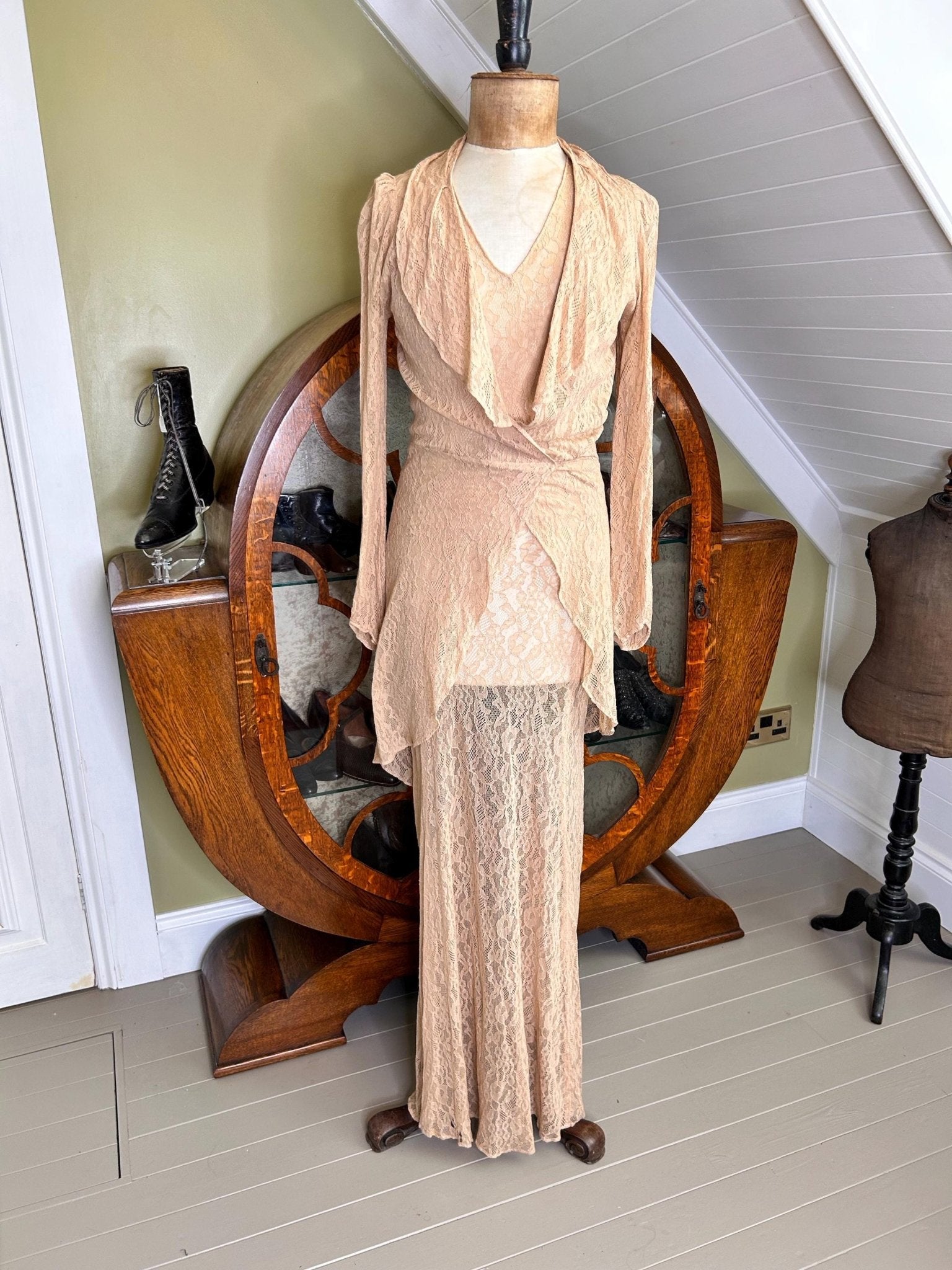 Vintage 1930s Long sheer Lace Dress & jacket - Splendid Vintage World