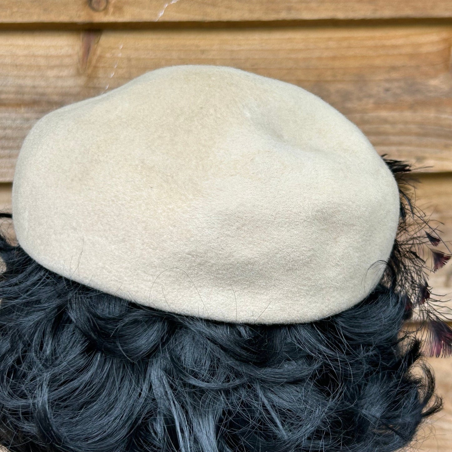 Vintage 1930s Wool Beret with Feather & Bakelite Adornment - Glenover Henry Pollak