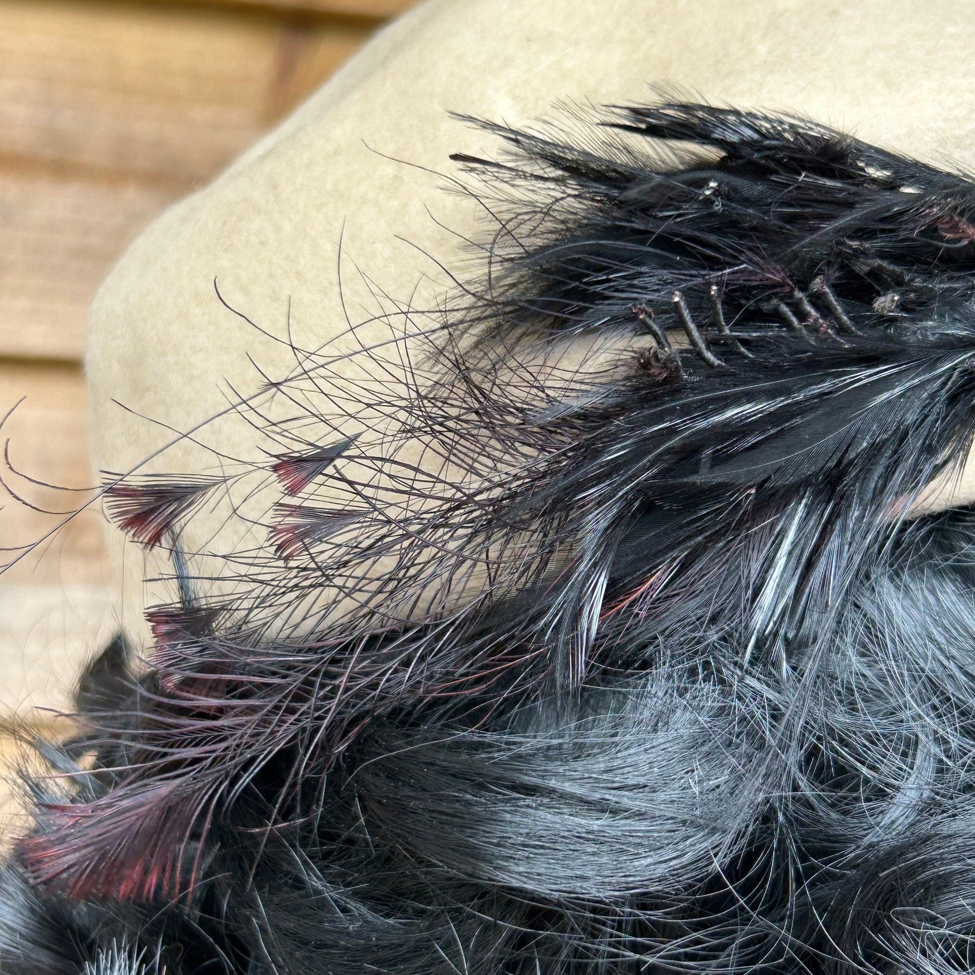 Vintage 1930s Wool Beret with Feather & Bakelite Adornment - Glenover Henry Pollak