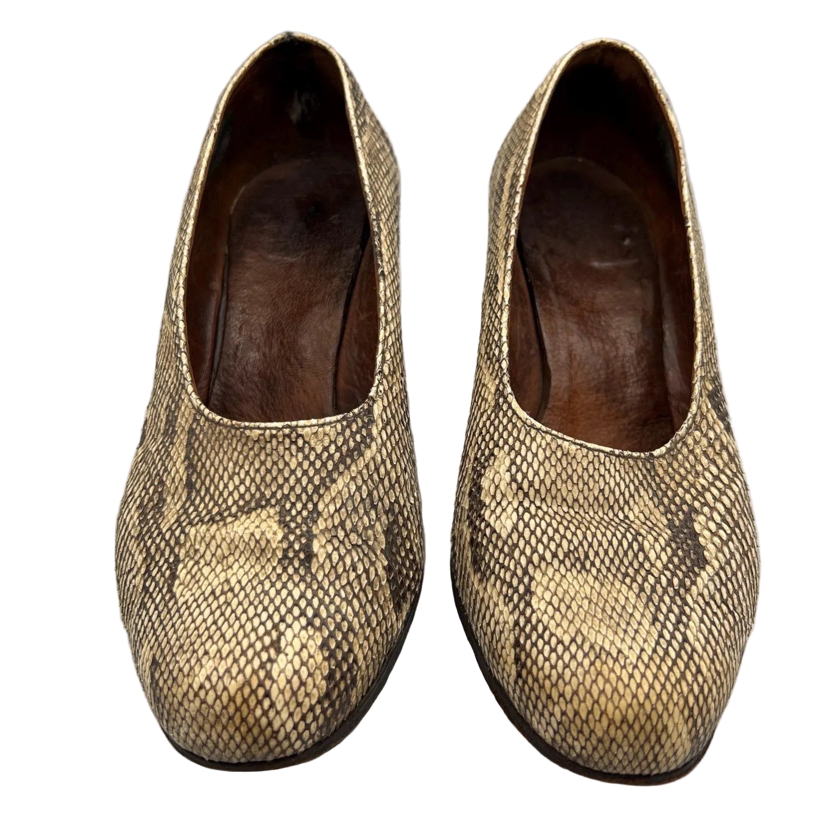  ladies python leather heeled shoes size 4  on white background - Splendid Vintage World