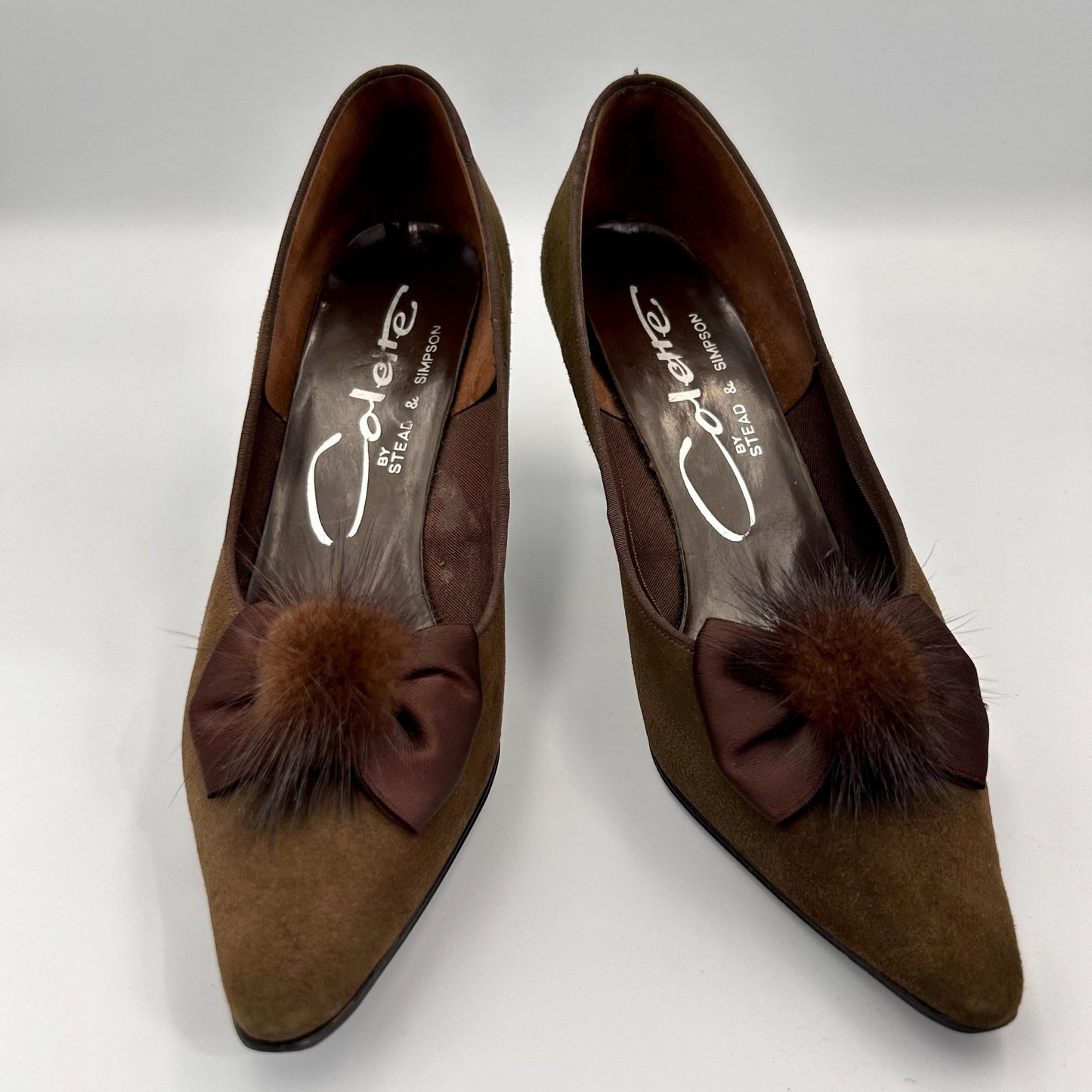 Vintage 50s Suede Shoes with Mink Trim, on light background - Splendid Vintage World