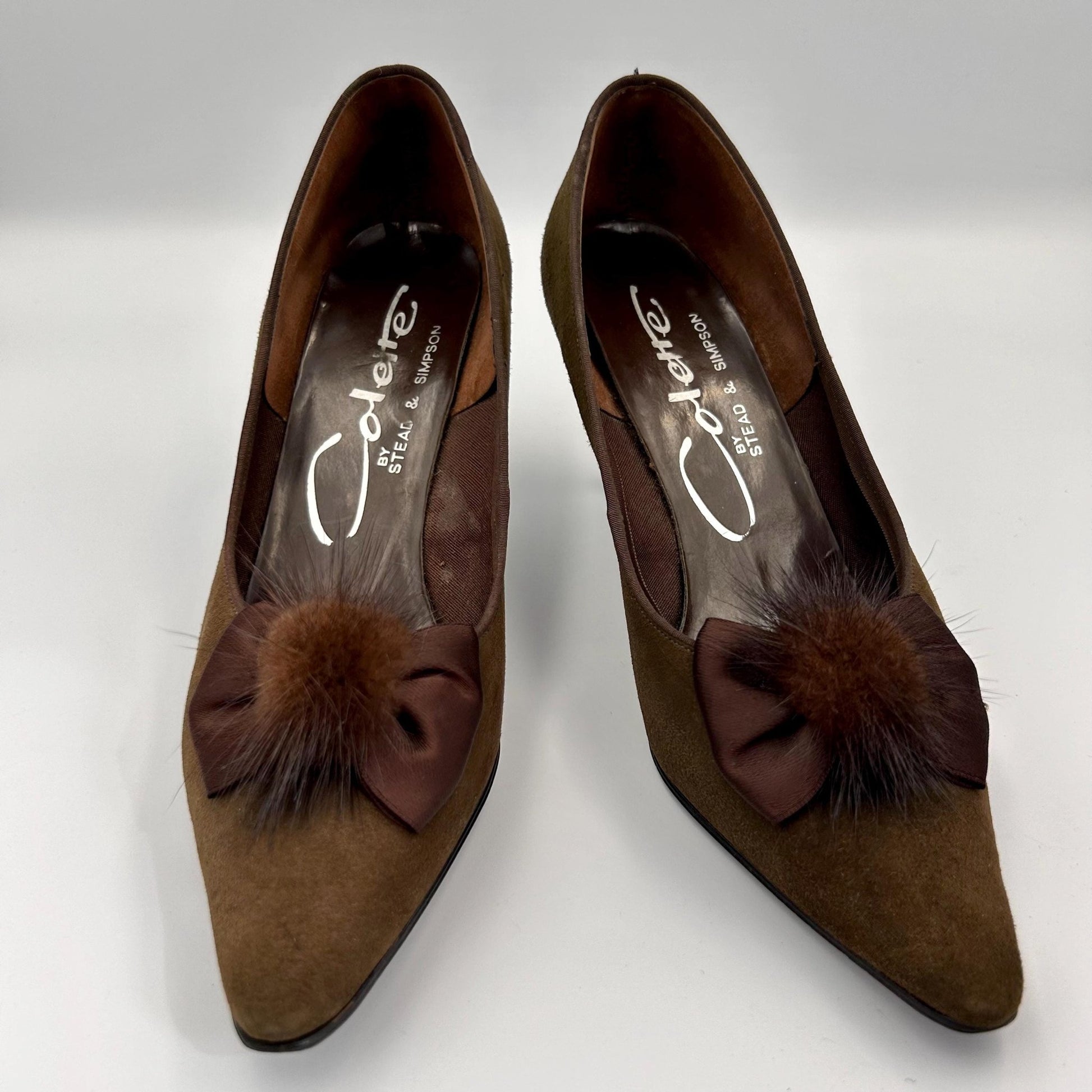Vintage 50s Suede Shoes with Mink Trim, on light background - Splendid Vintage World