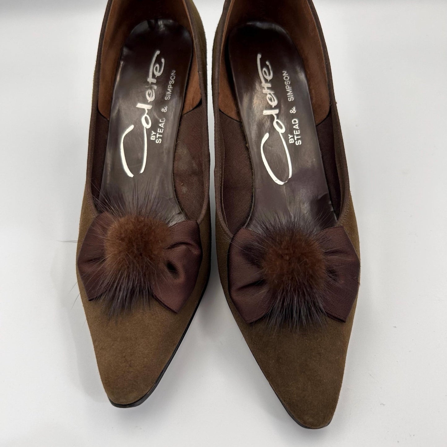 Vintage 50s Suede Stiletto Winkle Pickers: Mink Trim, Stead & Simpson, UK Size 5.5 - Splendid Vintage World
