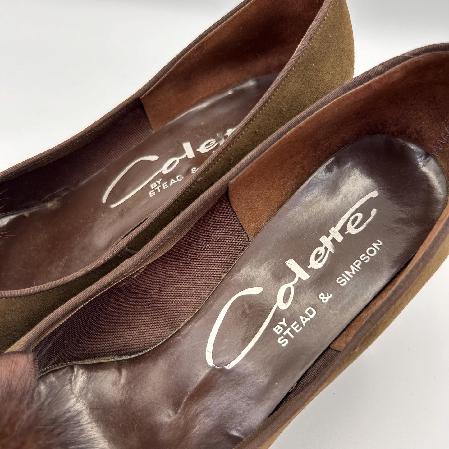 Vintage 50s Suede Stiletto Winkle Pickers: Mink Trim, Stead & Simpson, UK Size 5.5 - Splendid Vintage World