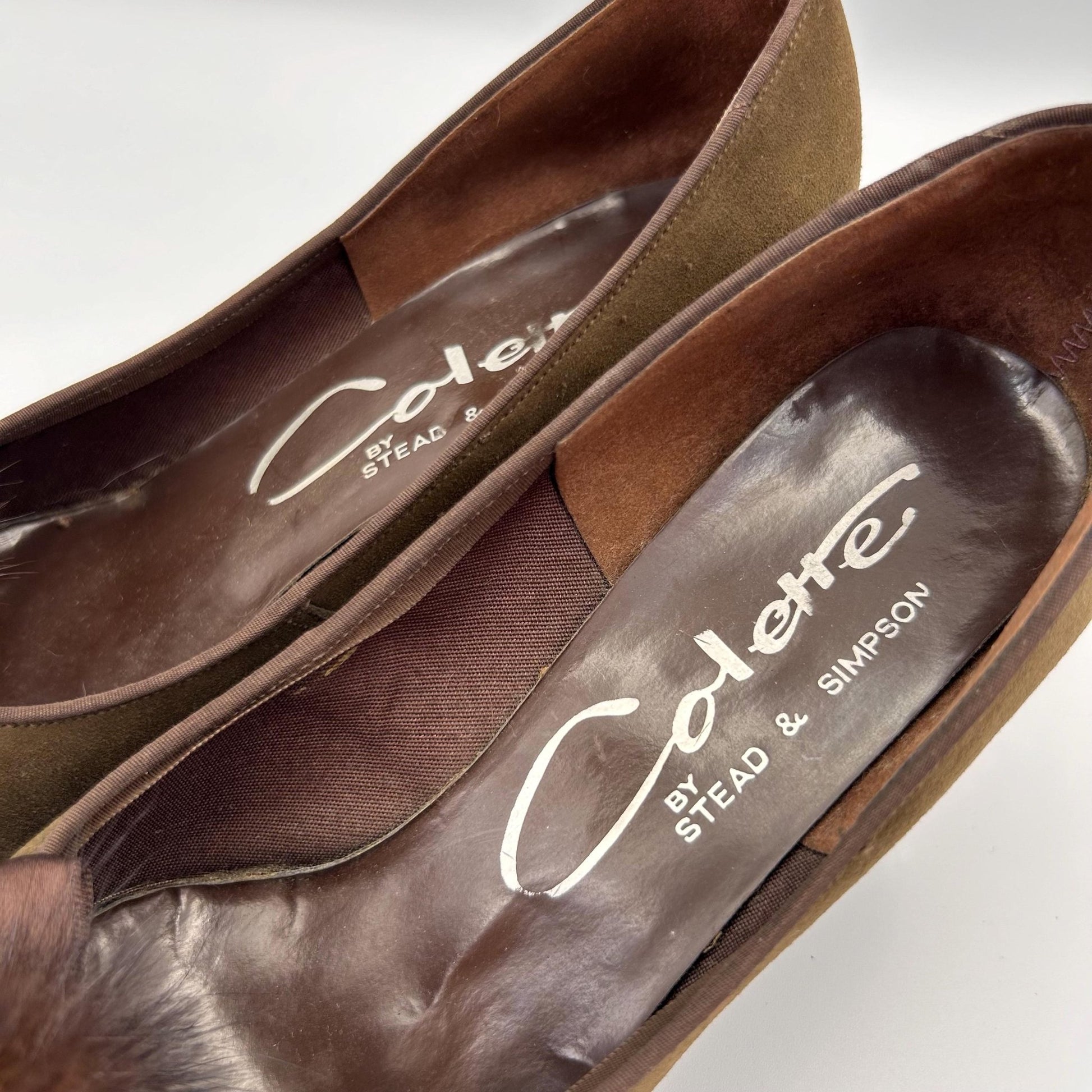 Vintage 50s Suede Stiletto Winkle Pickers: Mink Trim, Stead & Simpson, UK Size 5.5 - Splendid Vintage World
