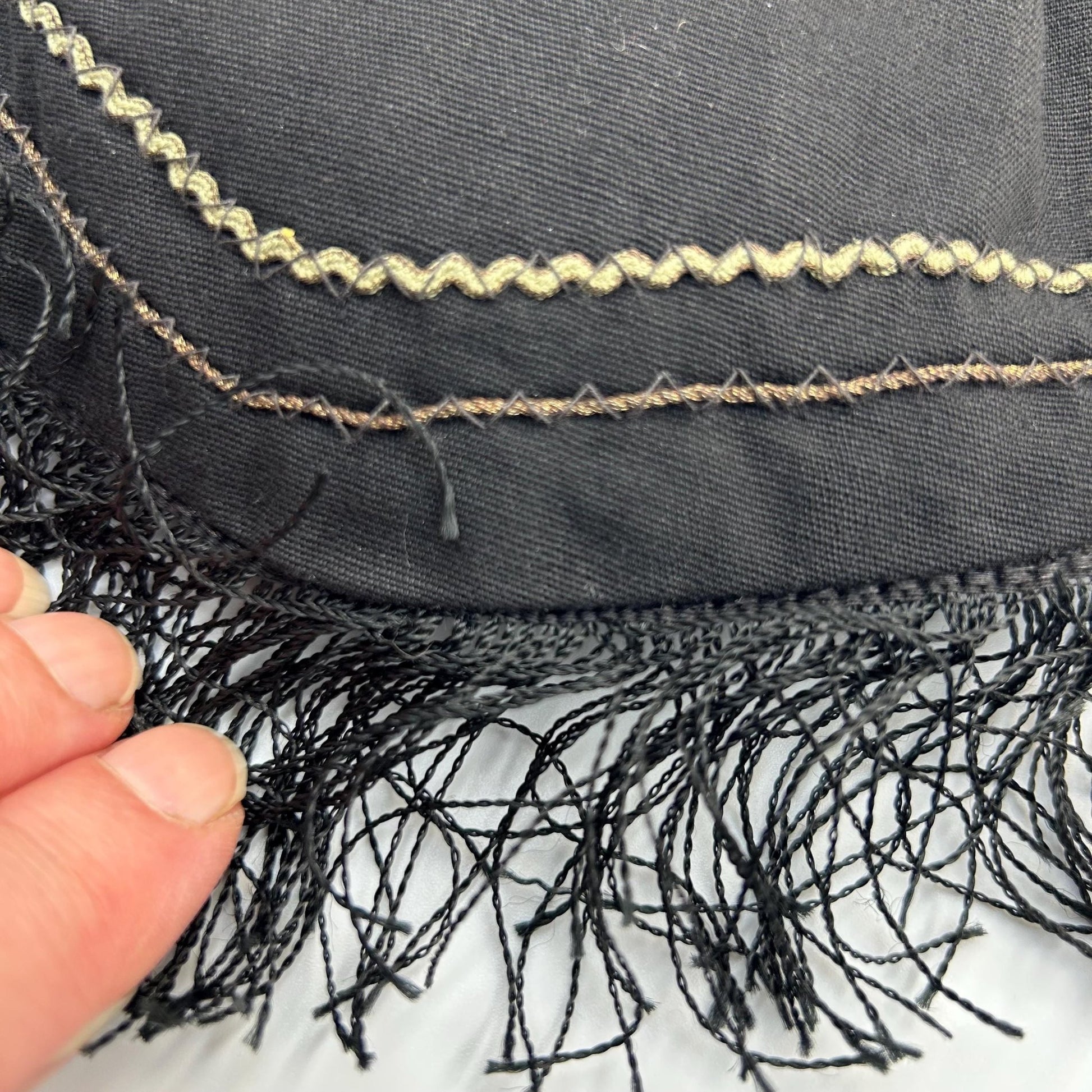 Vintage 1930s black silk evening handbag with floral silk floss appliqué & drawstring  - Splendid Vintage World