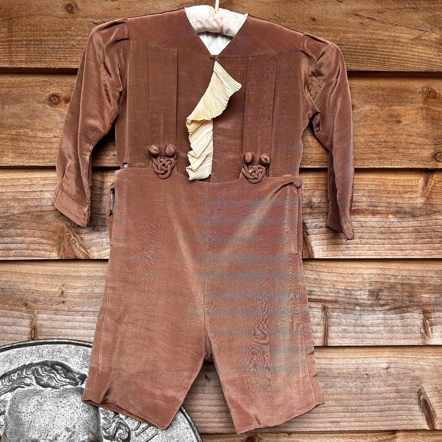 Vintage Child's Top and Trouser Suit: Cinnamon Brown Silk Grosgrain, Ornate Frog Trim - Splendid Vintage World