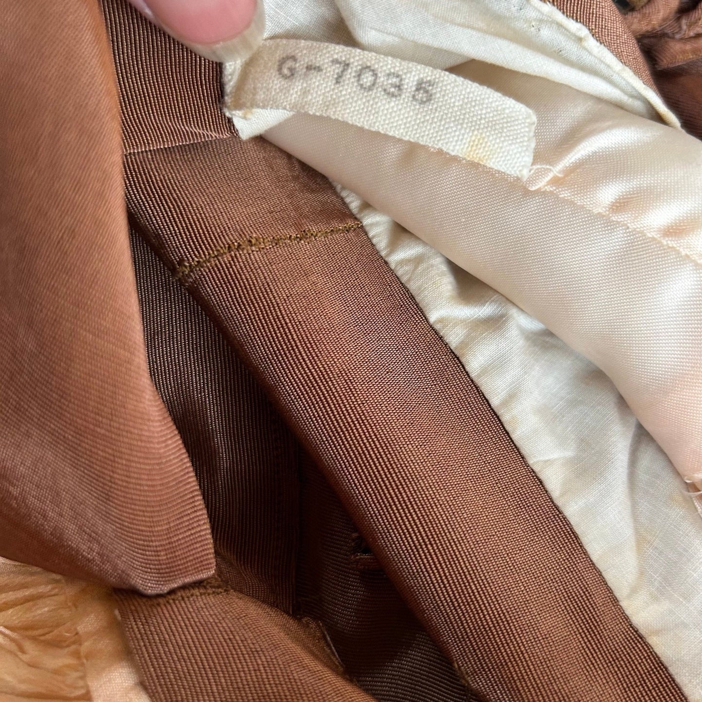 Vintage Child's Top and Trouser Suit: Cinnamon Brown Silk Grosgrain, Ornate Frog Trim - Splendid Vintage World