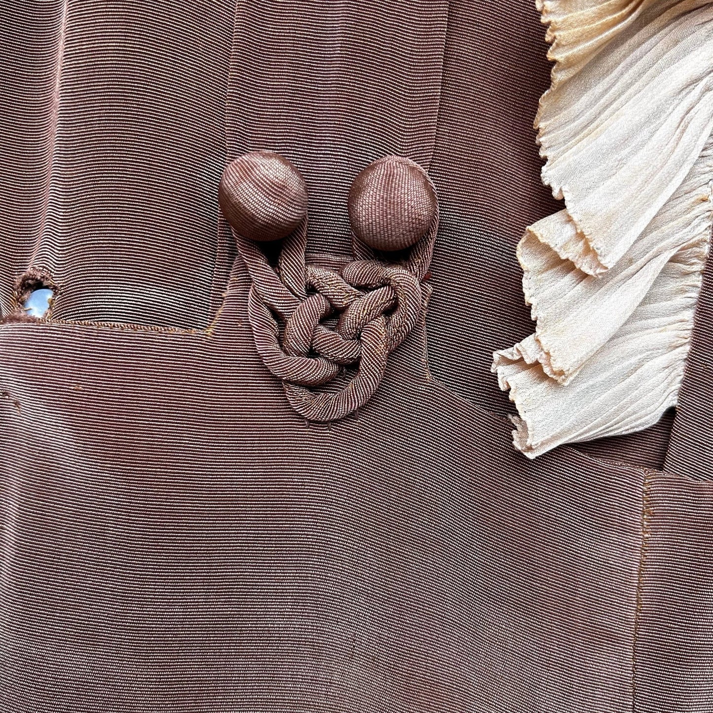Vintage Child's Top and Trouser Suit: Cinnamon Brown Silk Grosgrain, Ornate Frog Trim - Splendid Vintage World