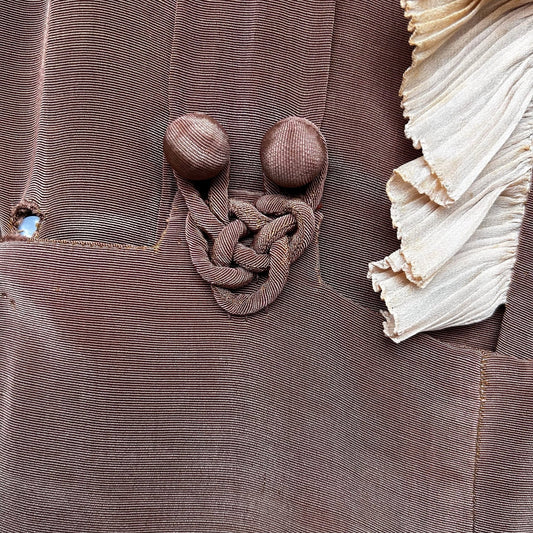 Vintage Child's Top and Trouser Suit: Cinnamon Brown Silk Grosgrain, Ornate Frog Trim - Splendid Vintage World