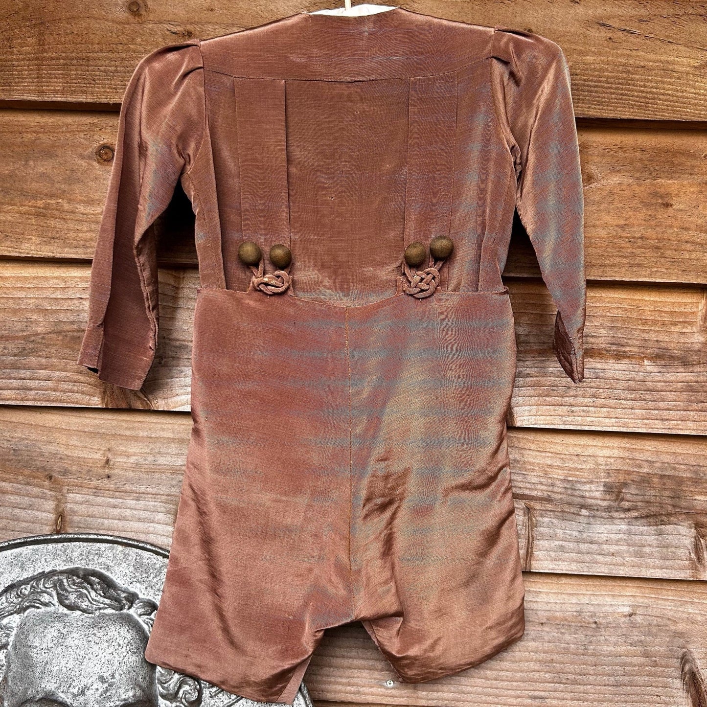 Vintage Child's Top and Trouser Suit: Cinnamon Brown Silk Grosgrain, Ornate Frog Trim - Splendid Vintage World