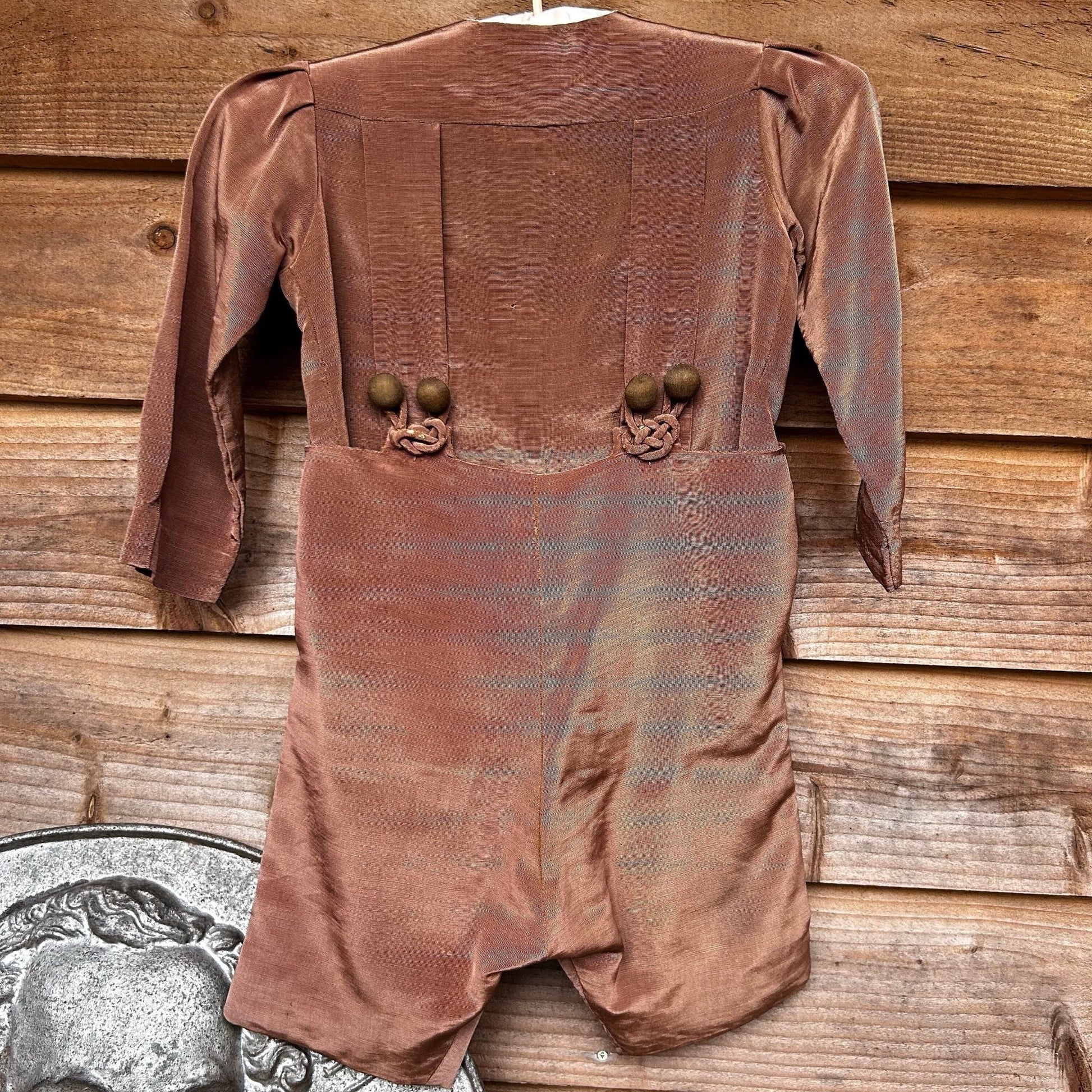 Vintage Child's Top and Trouser Suit: Cinnamon Brown Silk Grosgrain, Ornate Frog Trim - Splendid Vintage World