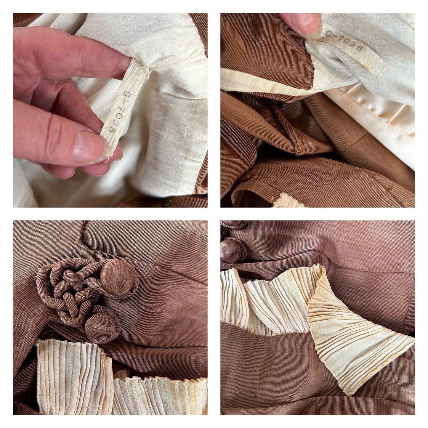Vintage Child's Top and Trouser Suit: Cinnamon Brown Silk Grosgrain, Ornate Frog Trim - Splendid Vintage World